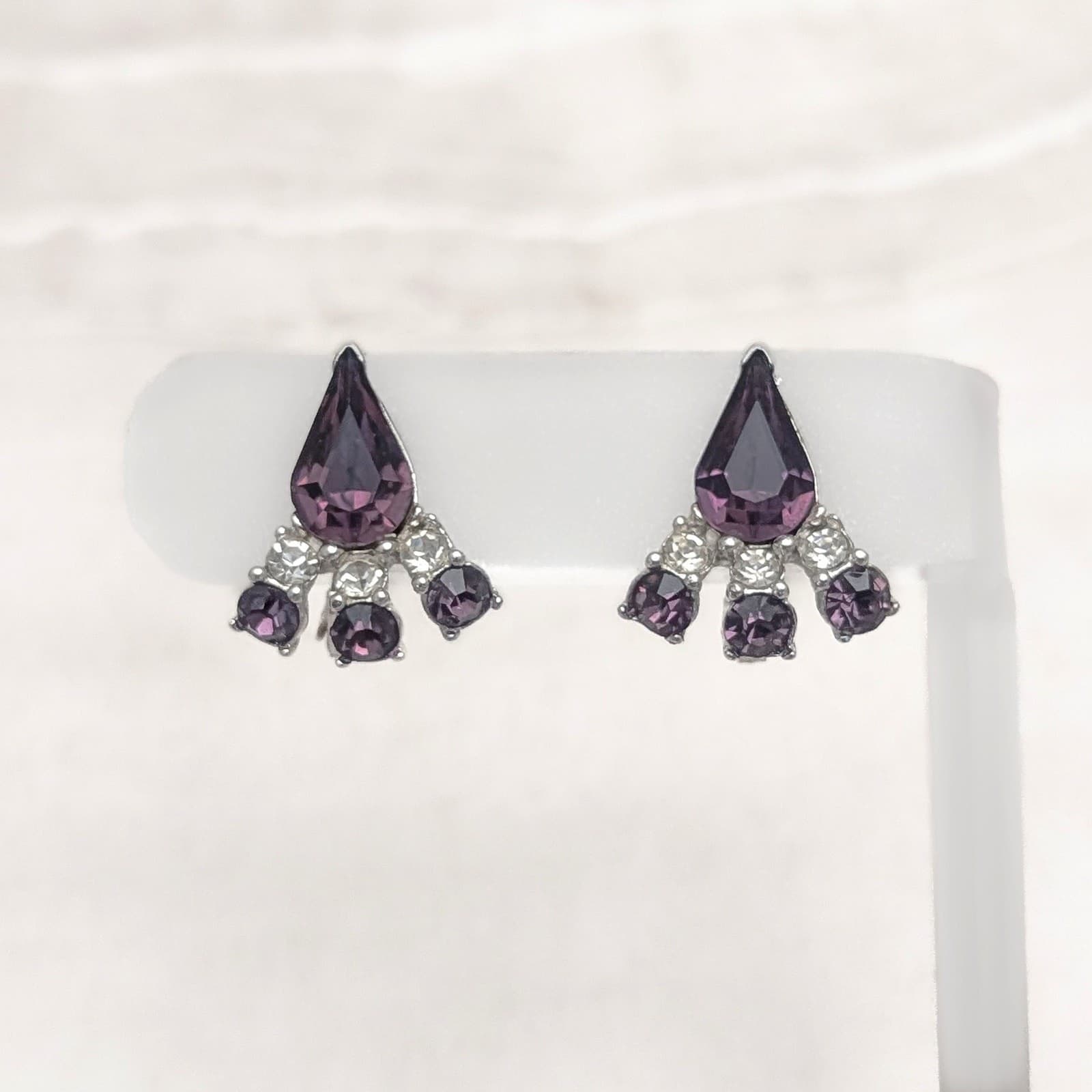 Vintage Bogoff Stamped Clip On Earrings Regal & Elegant Purple and Clear Gems