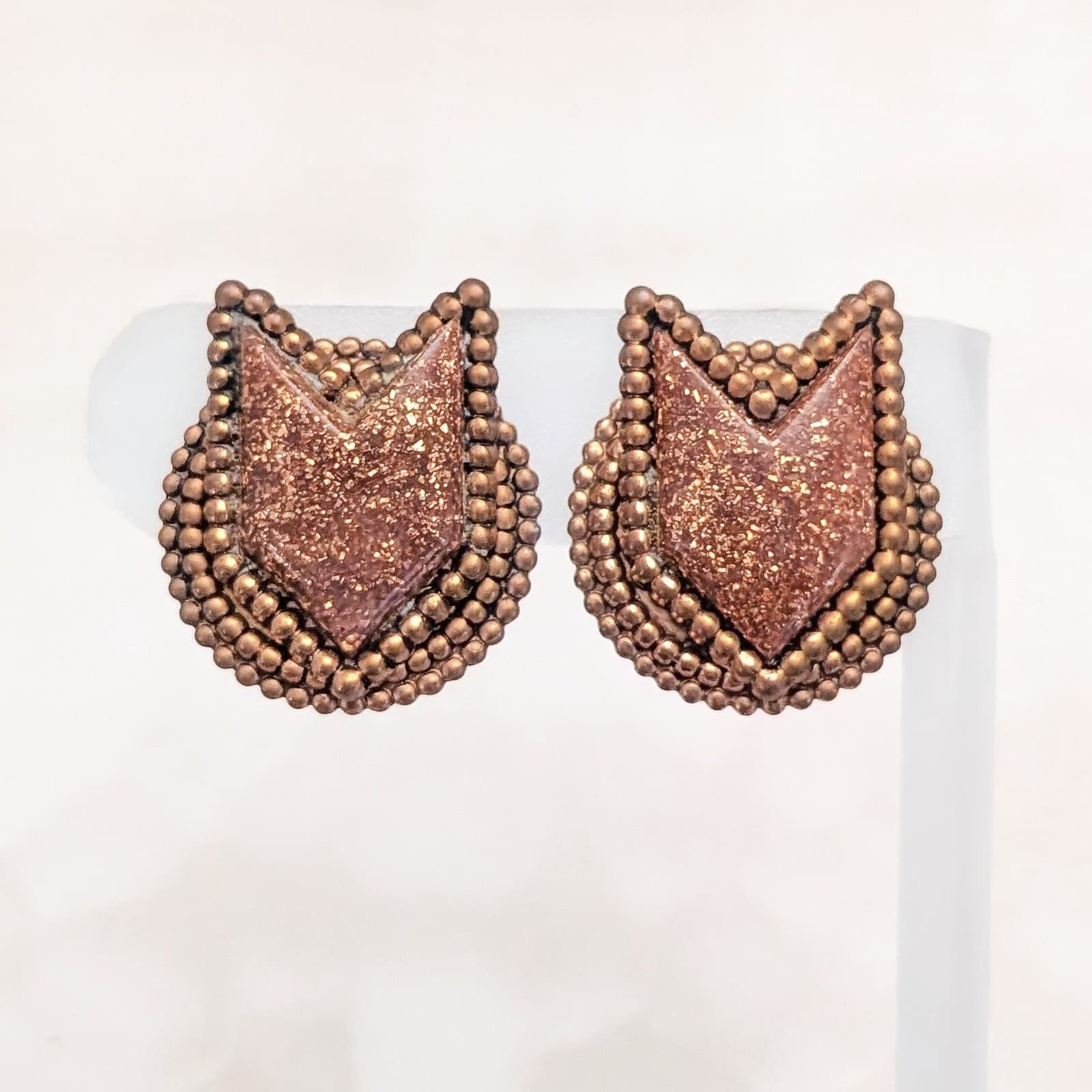 Vintage Clip On Earrings Copper Tone Statement Earrings Unusual Retro Glam