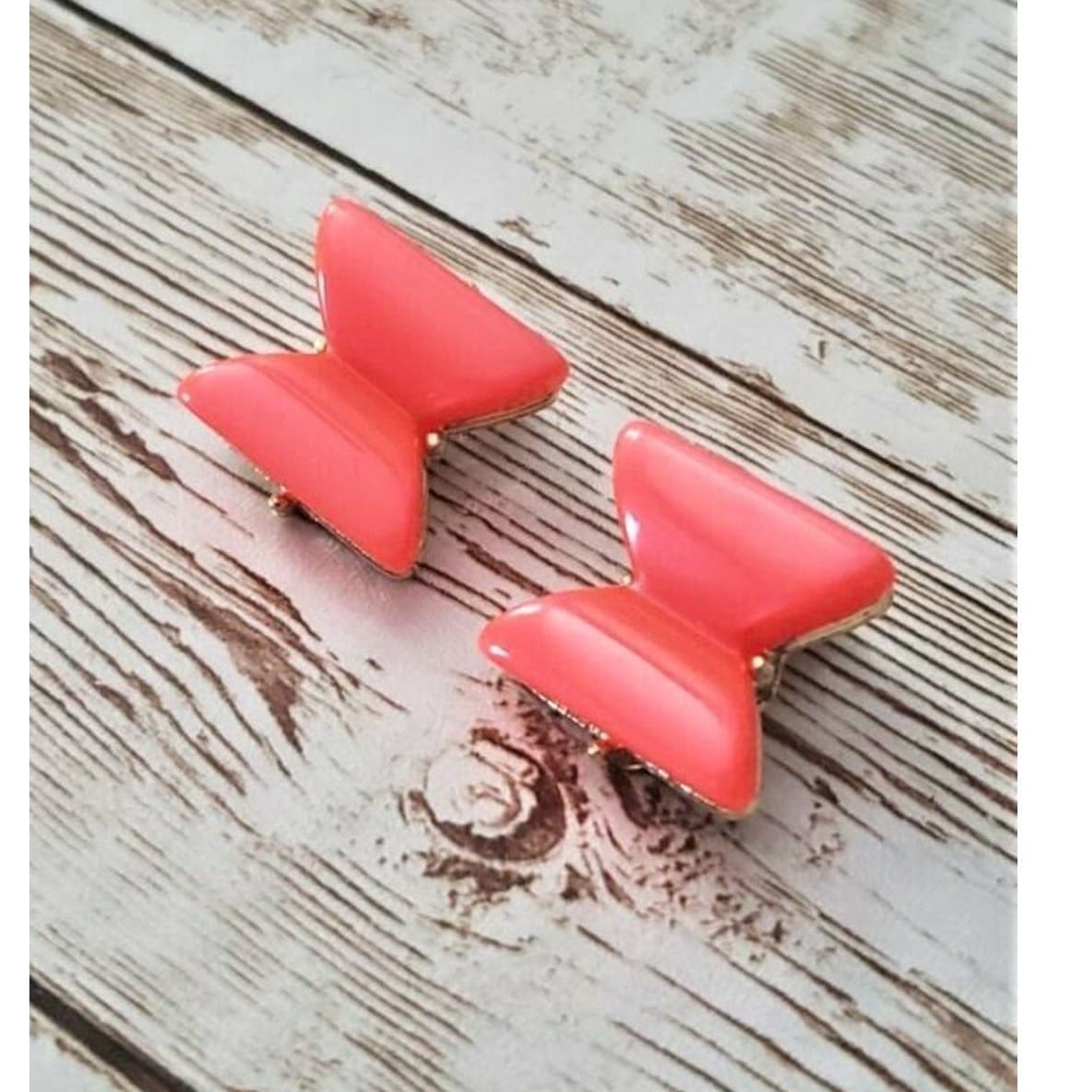 Vintage Clip On Earrings Coral Color Pinched Square