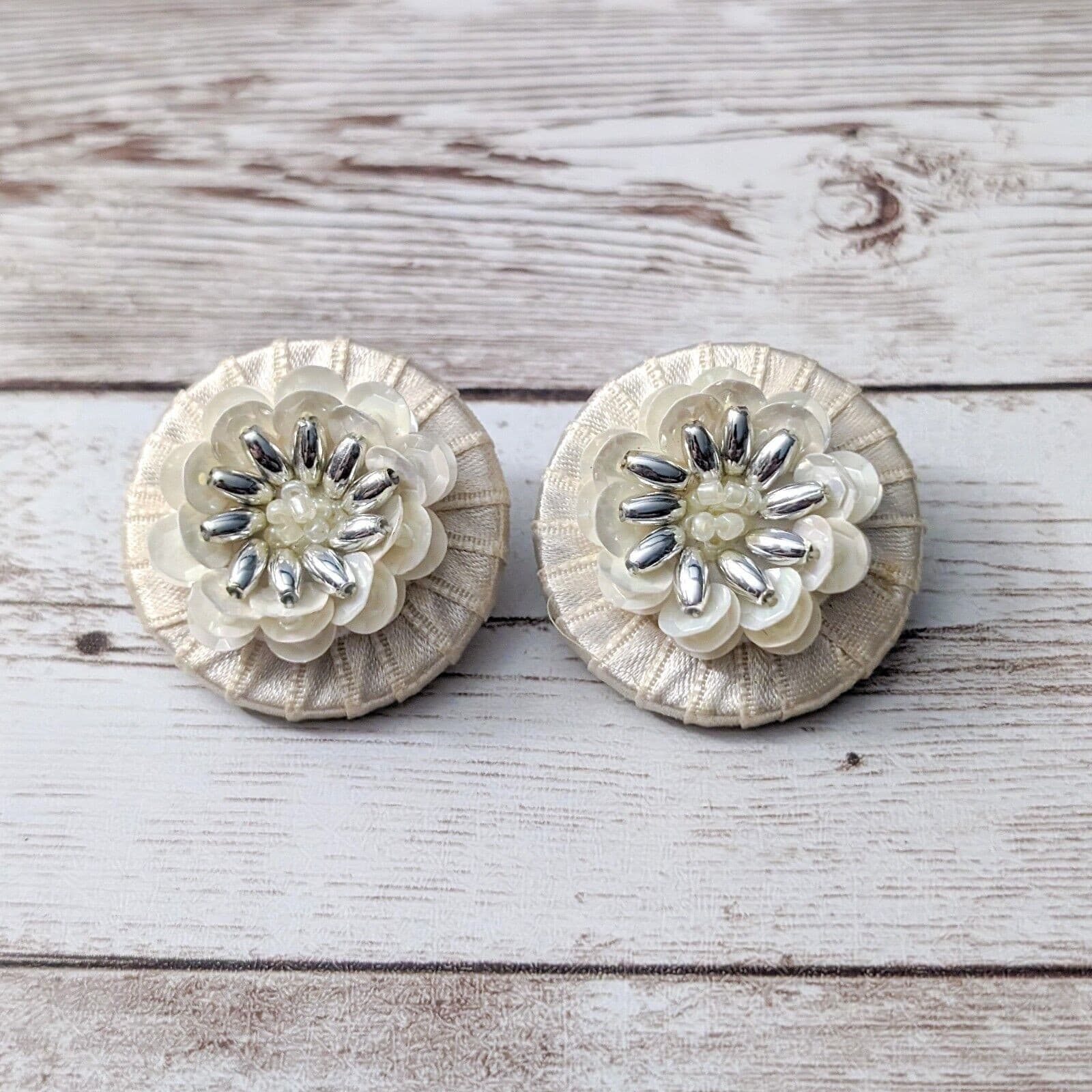 Vintage Clip On Earrings - Unusual Cream 3D Statement Earrings 1.5"