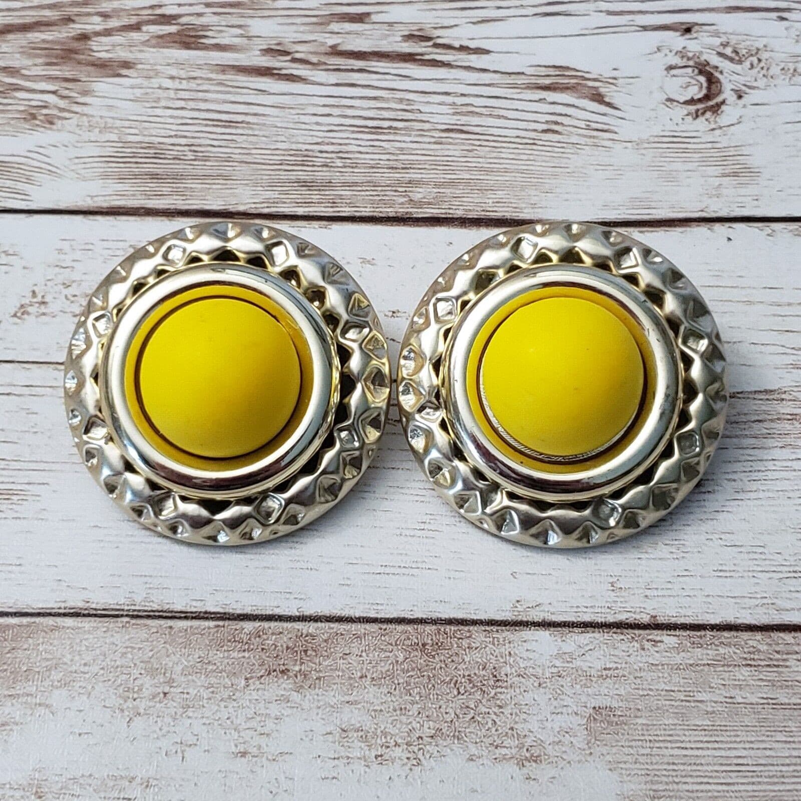 Vintage Clip On Earrings - Large Yellow with Gold Tone Fancy Halo Statement