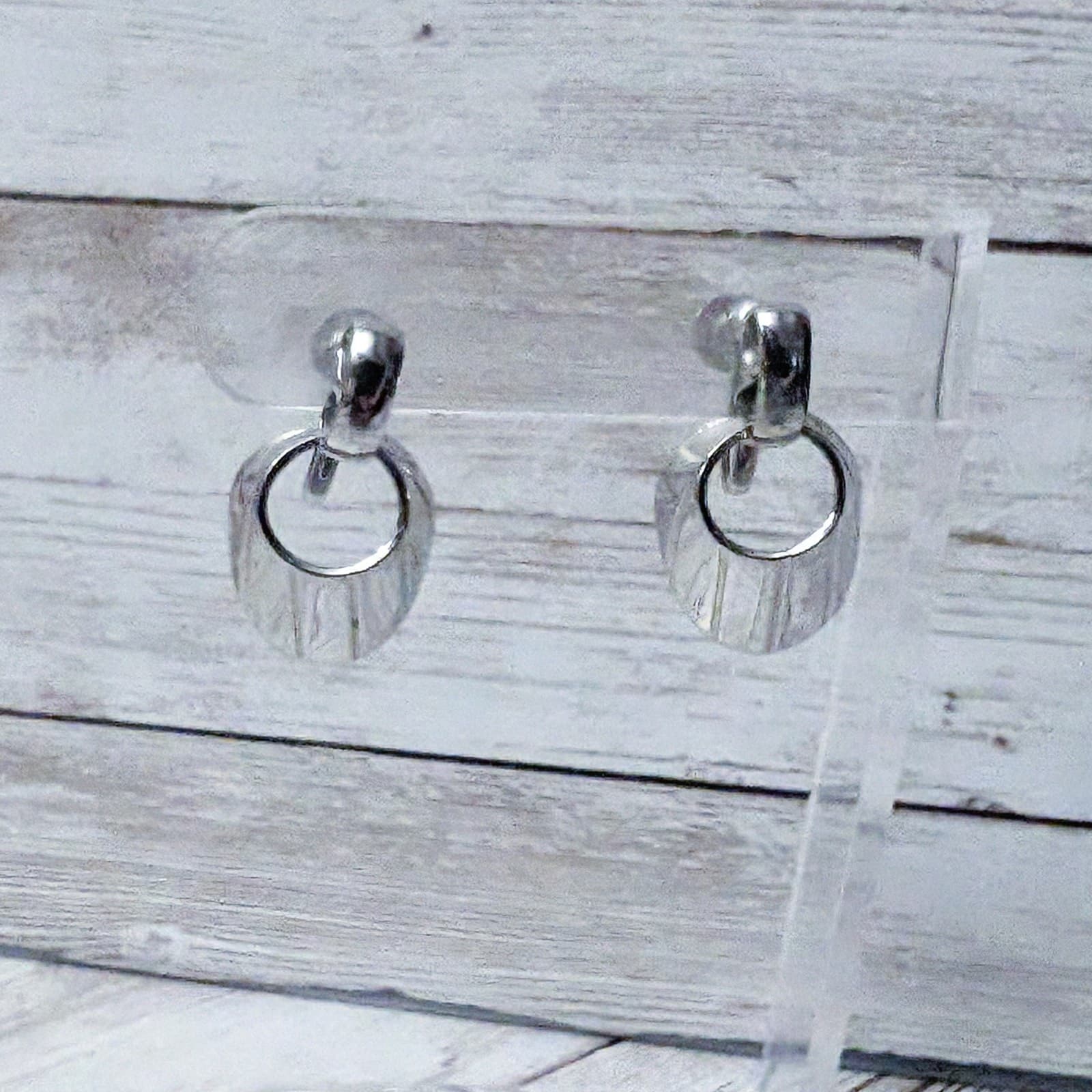 Vintage Screw Back Earrings Stamped Silver Tone with Line Detail