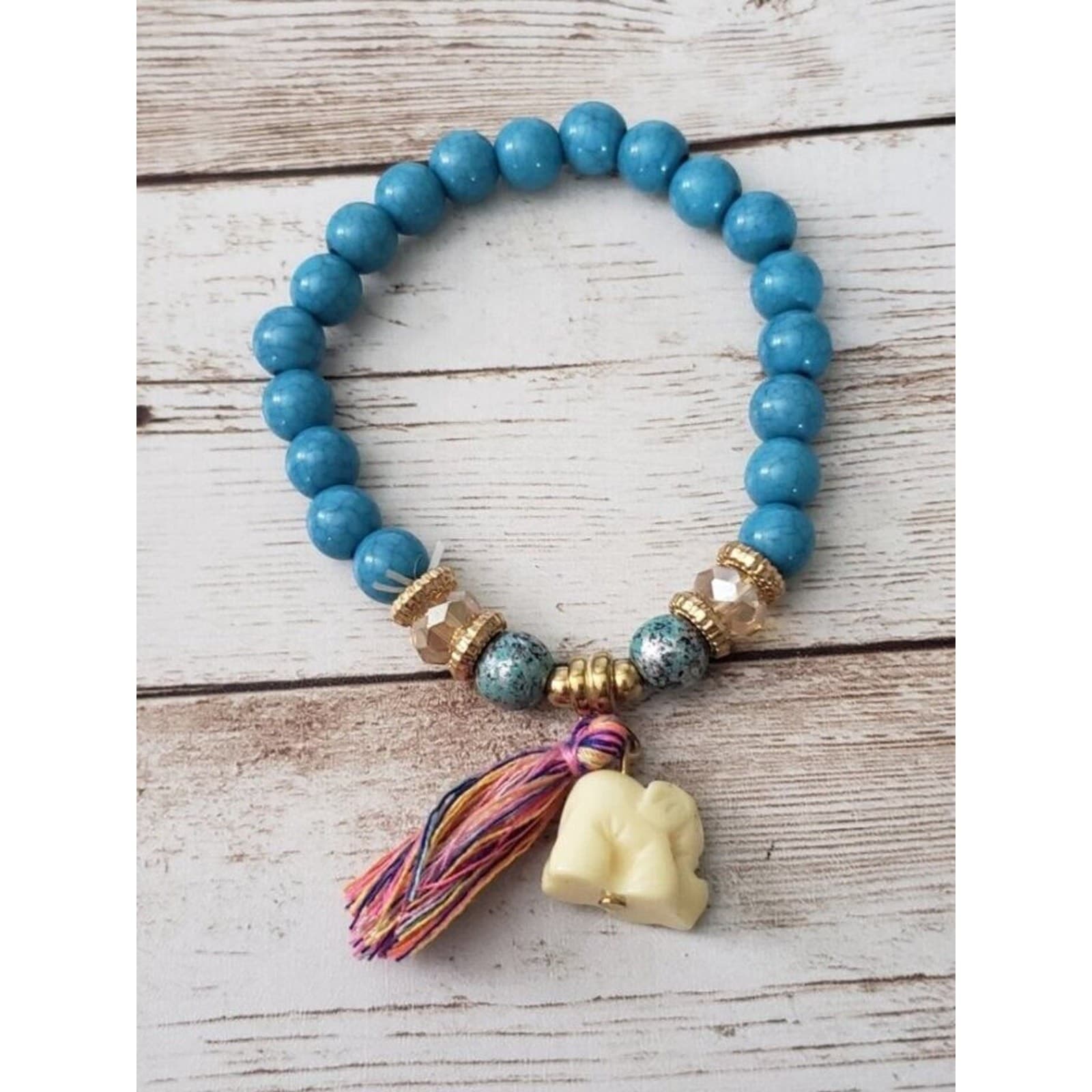 Vintage Bracelet / Bangle - Blue with Elephant Charm & Tassel