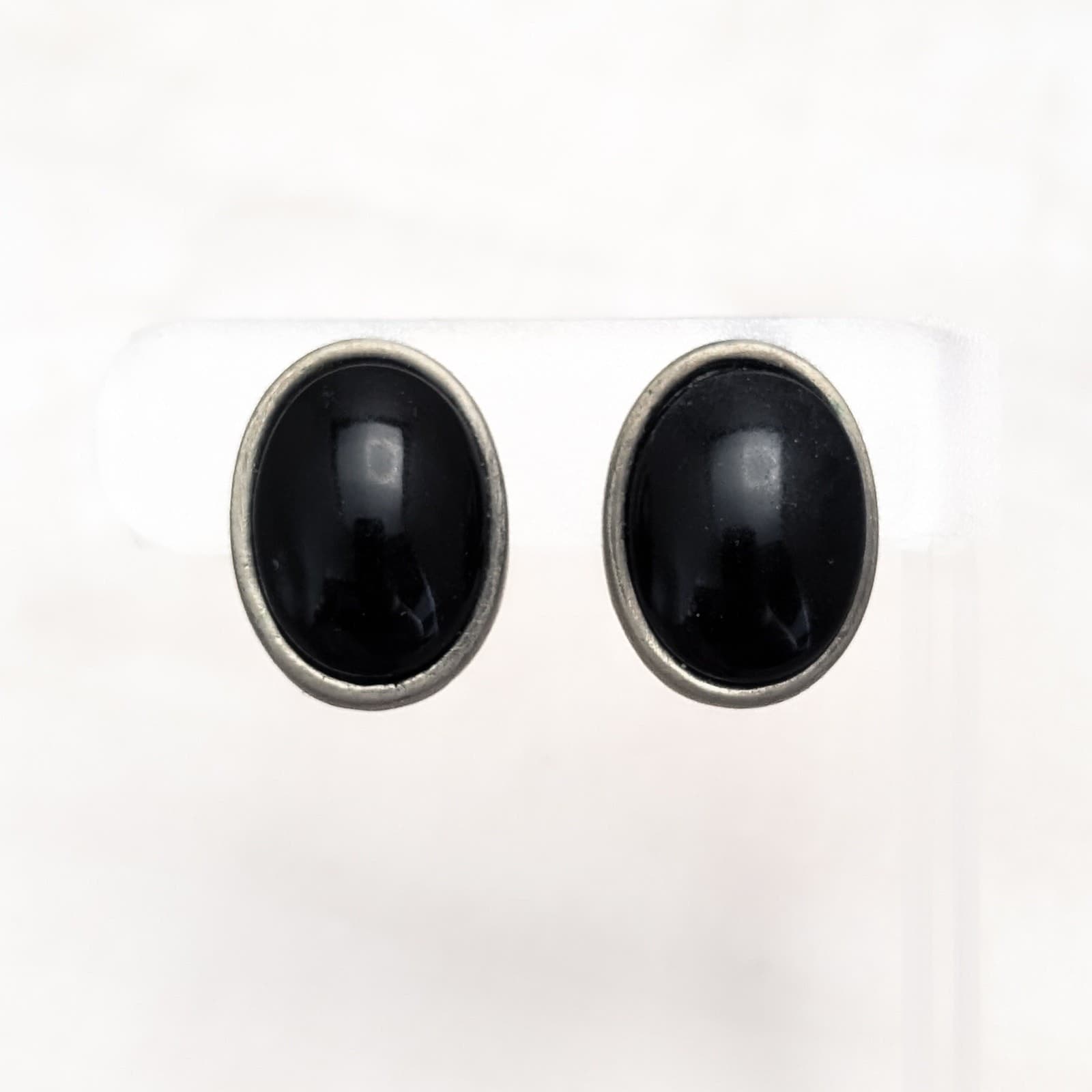 Vintage Clip On Earrings Large Oval Grey With Black Center Statement