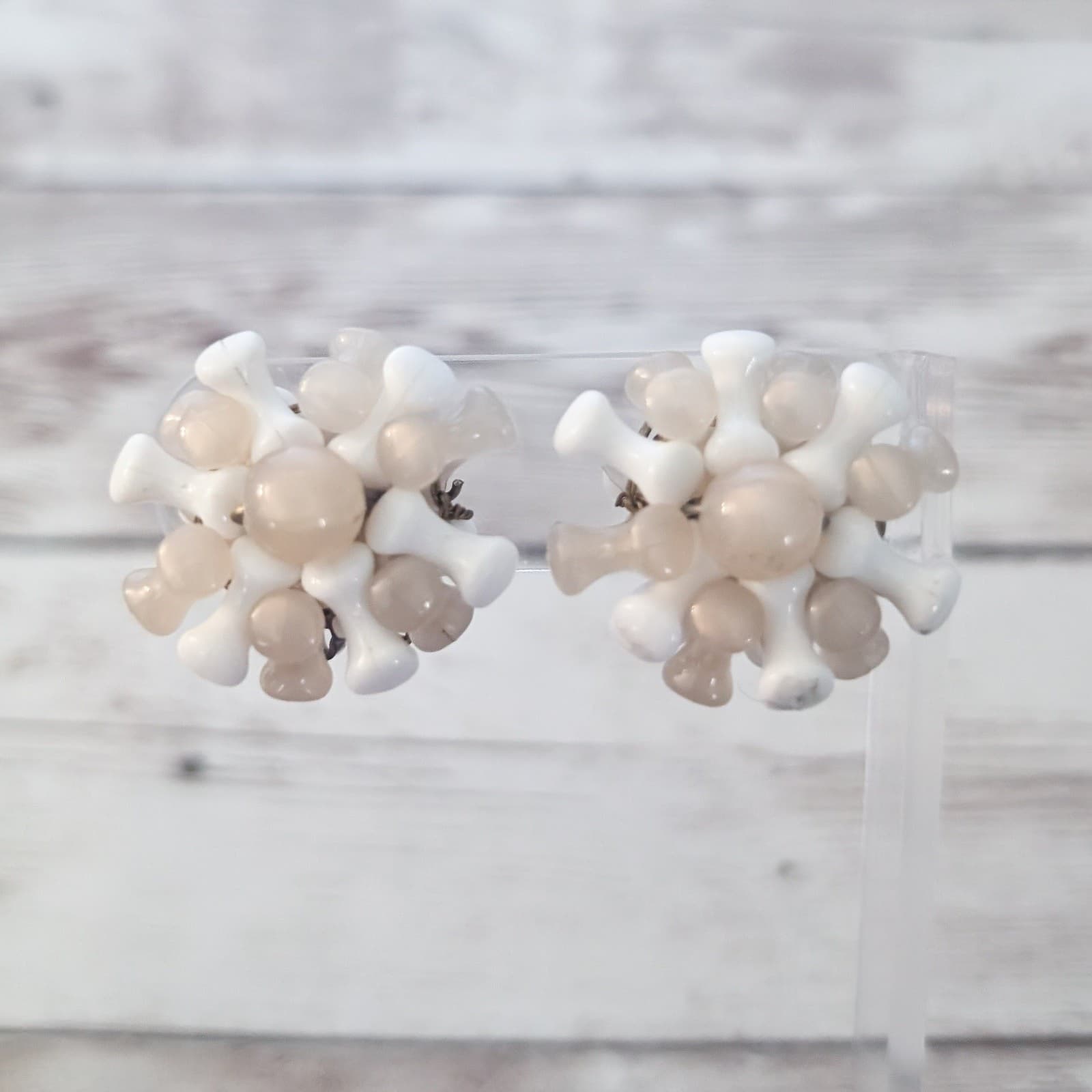 Vintage Clip On Earrings Beige & Cream Tones Large Cluster