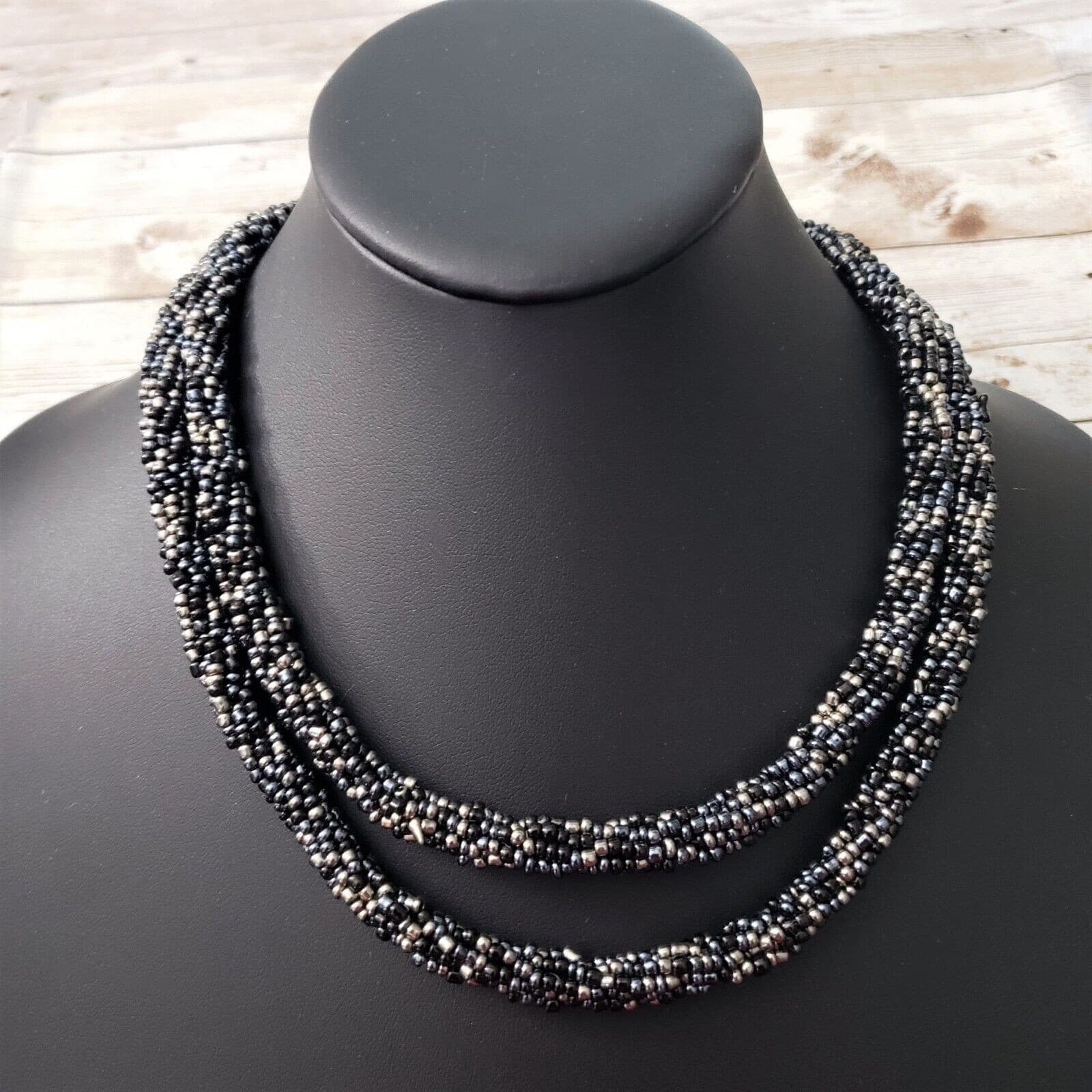 Vintage Necklace - Long Beaded Metallic - Can Be Layered