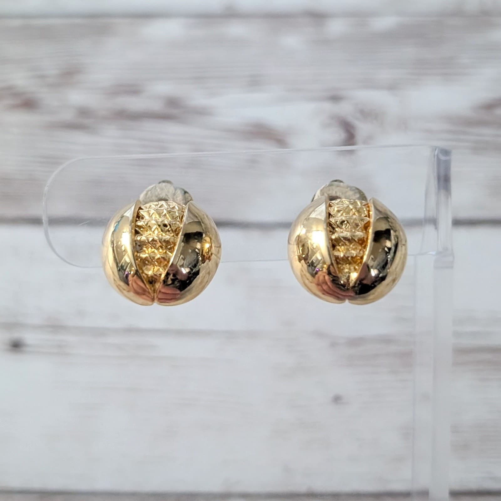 Vintage Clip On Earrings 5/8" Stylish Gold Tone with Design