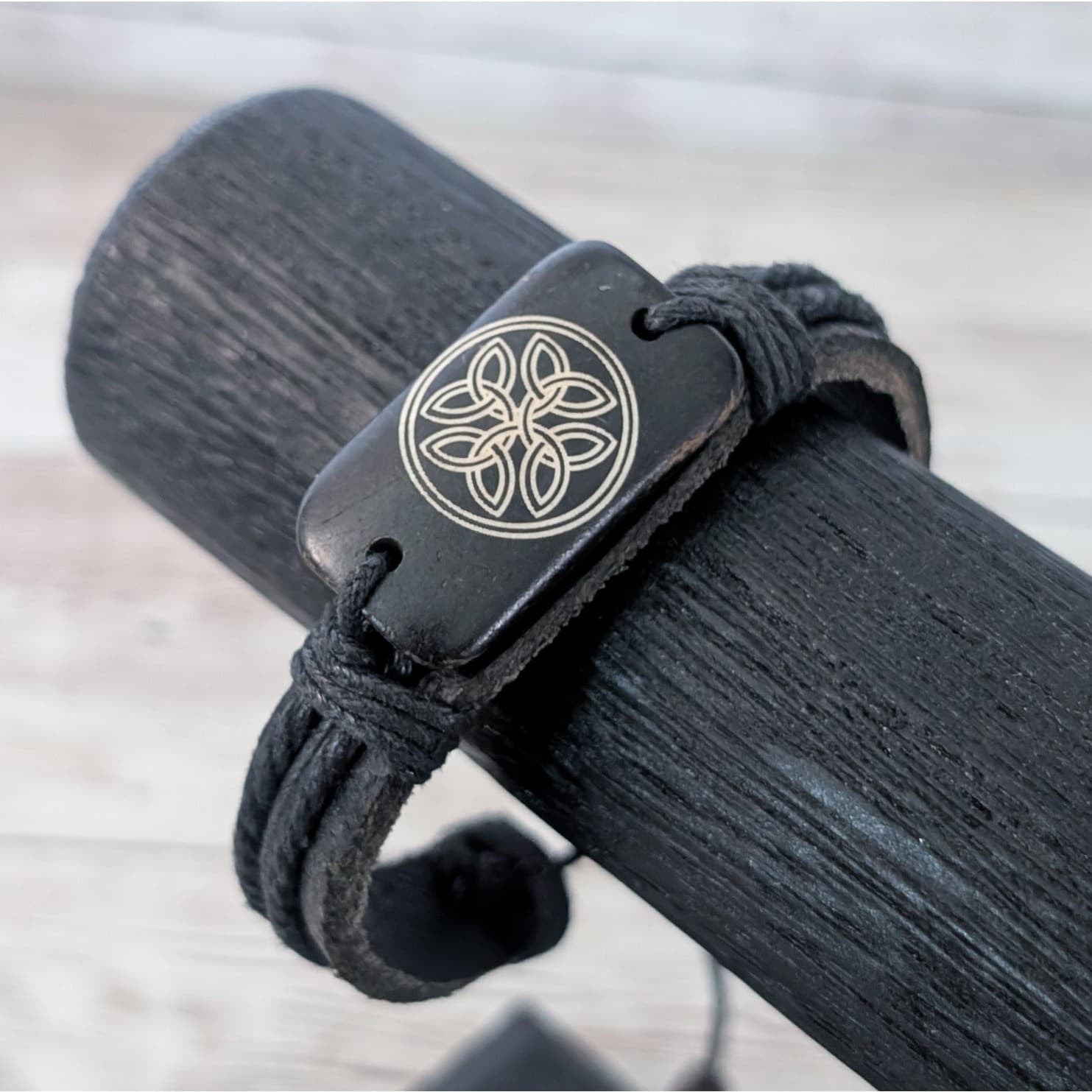 Leather? Tie Bracelet with Celtic Like Charm