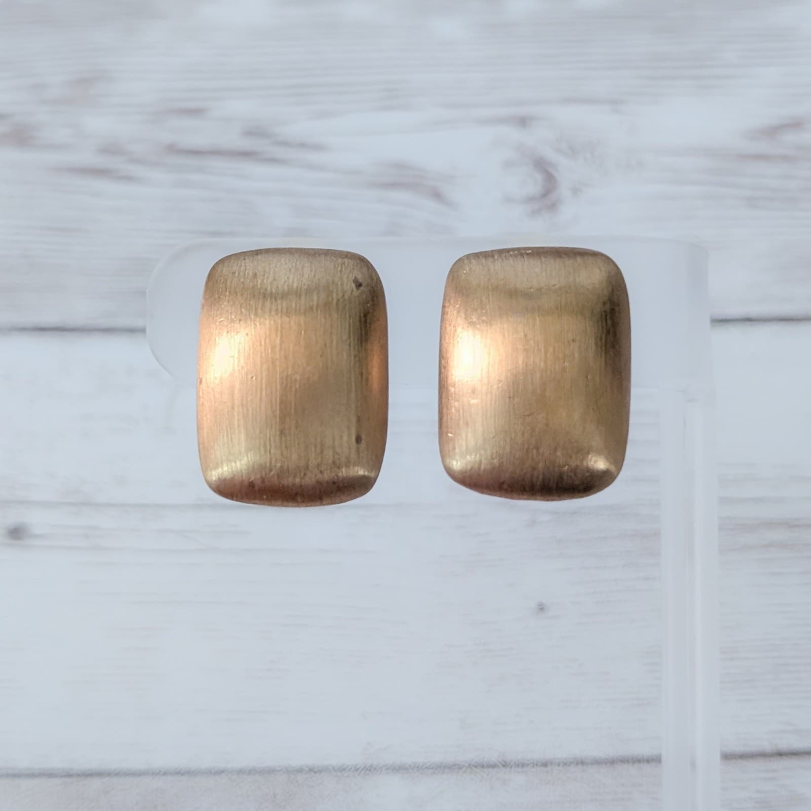 Vintage Clip On Earrings Brushed Bronzey Gold Tone - Some Marks