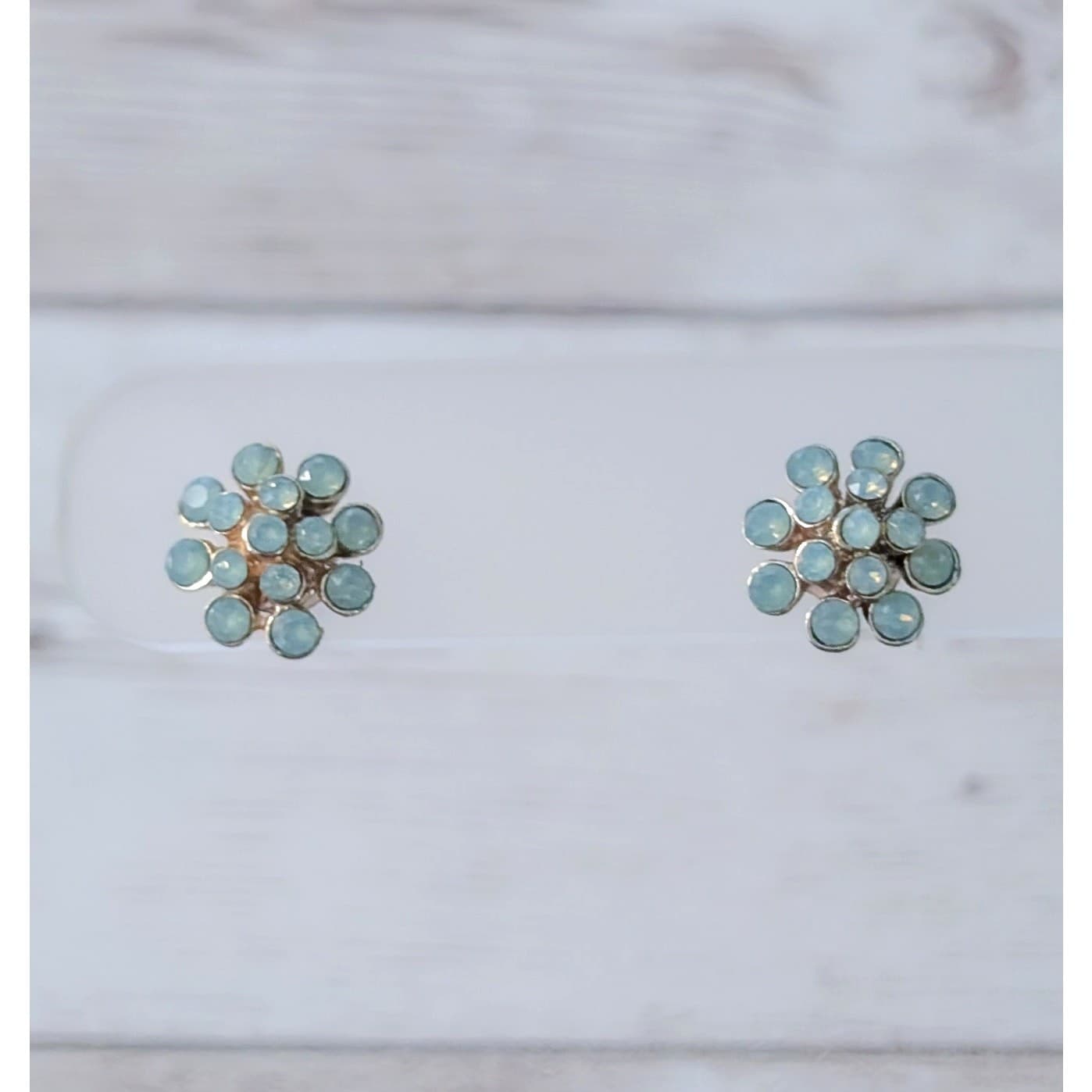 Vintage Stud Earrings Light Teal? Flower - Just Over 3/8"
