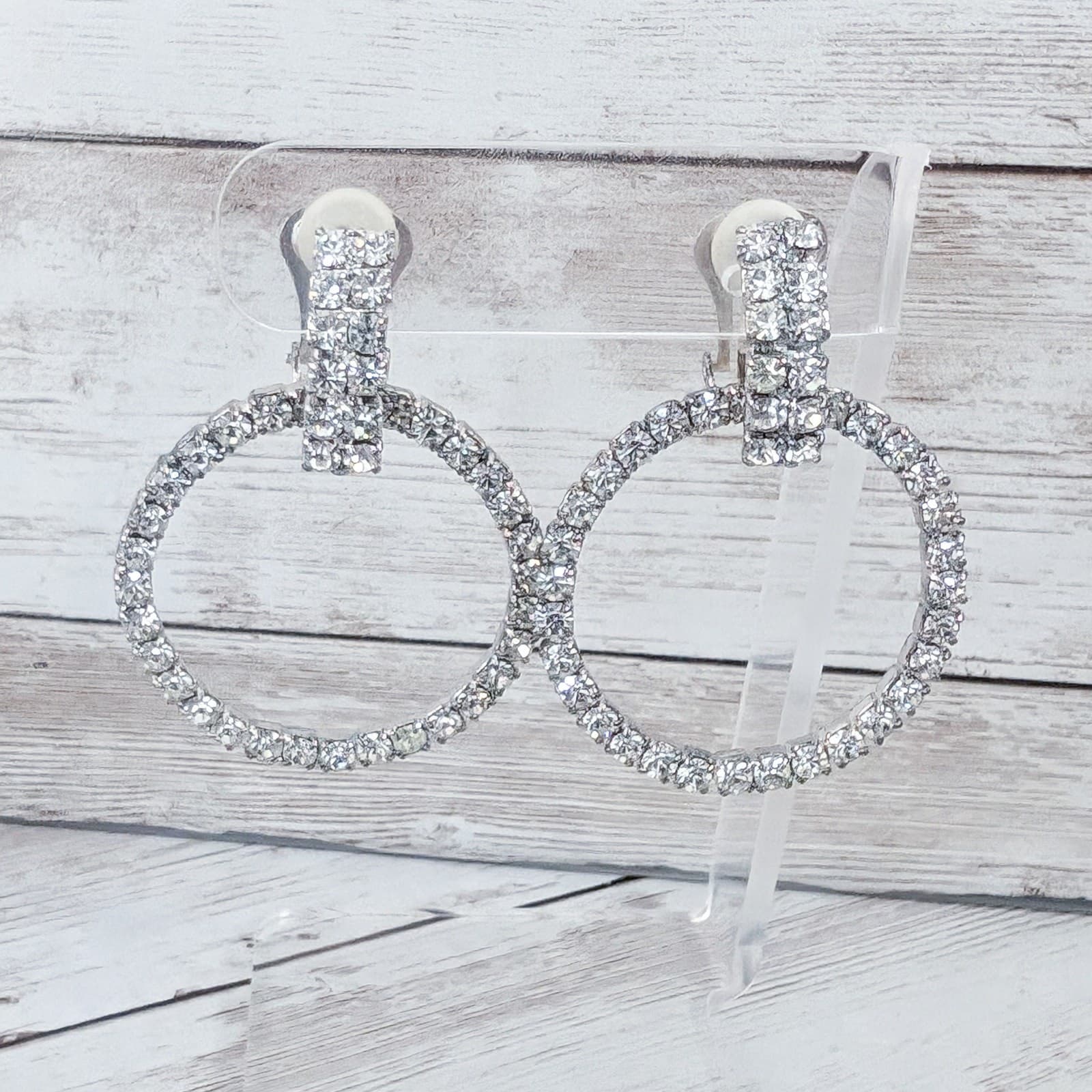 Vintage Clip On Earrings Extra Large Clear Gem Statement Dangle
