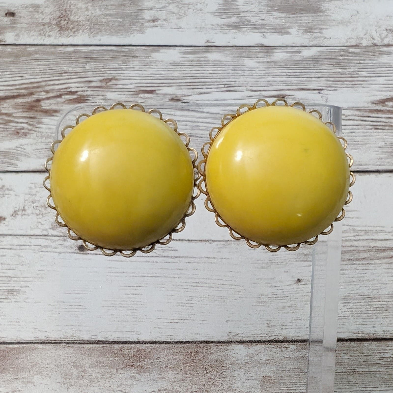 Vintage Clip On Earrings Large Yellow Domed with Halo