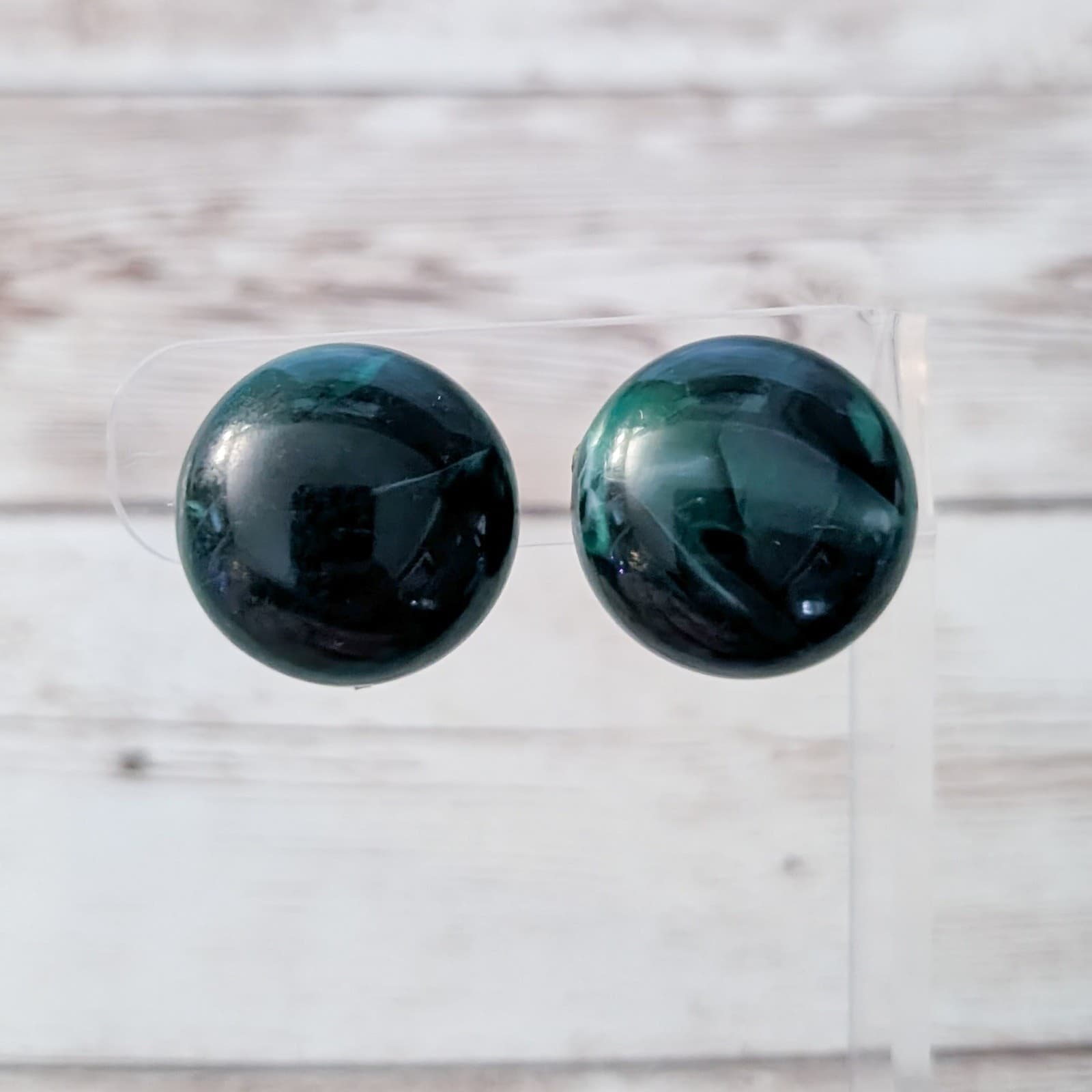 Vintage Clip On Earrings Dark Green Just Over 7/8"