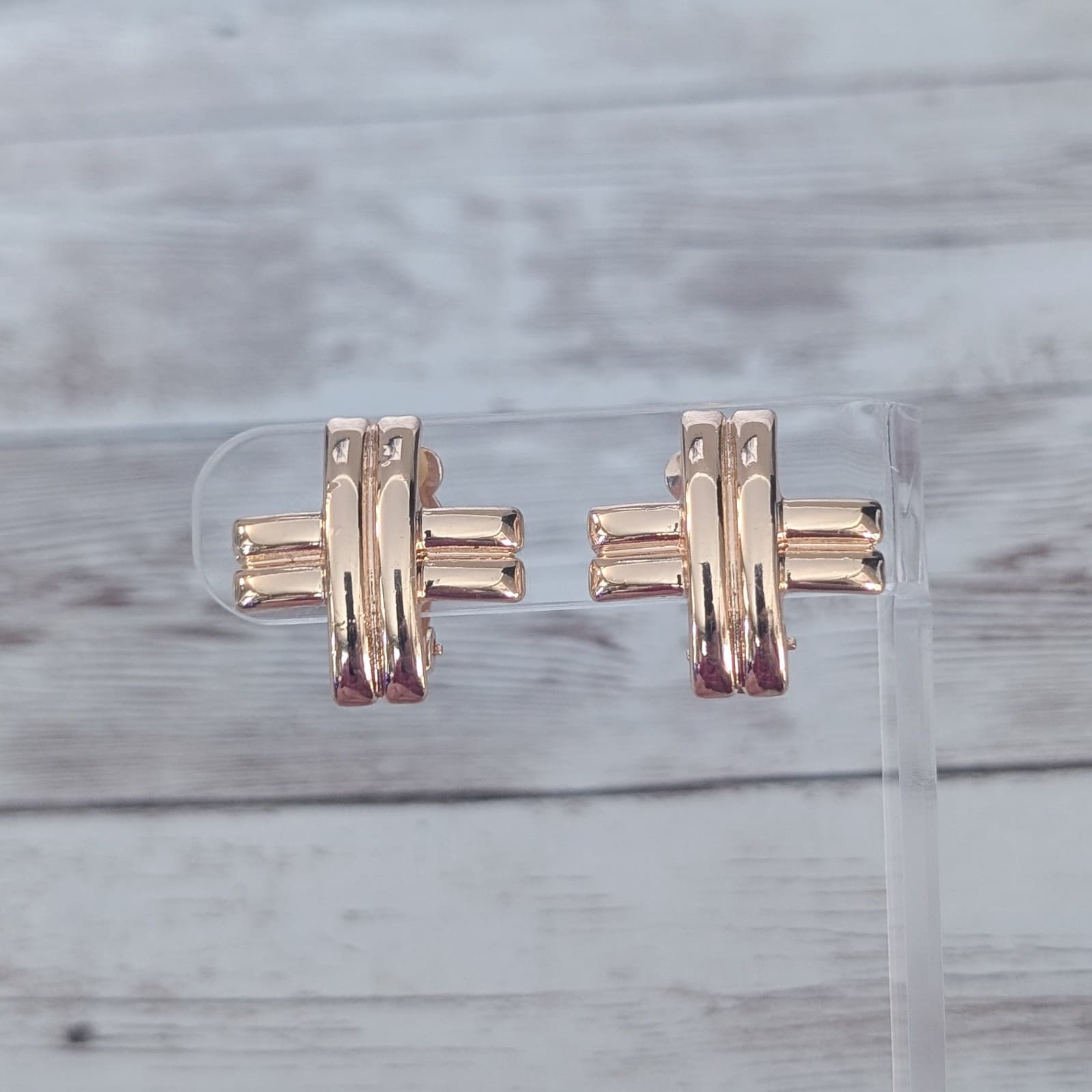 Vintage Clip On Earrings Warm Gold Tone Crossover Statement Large