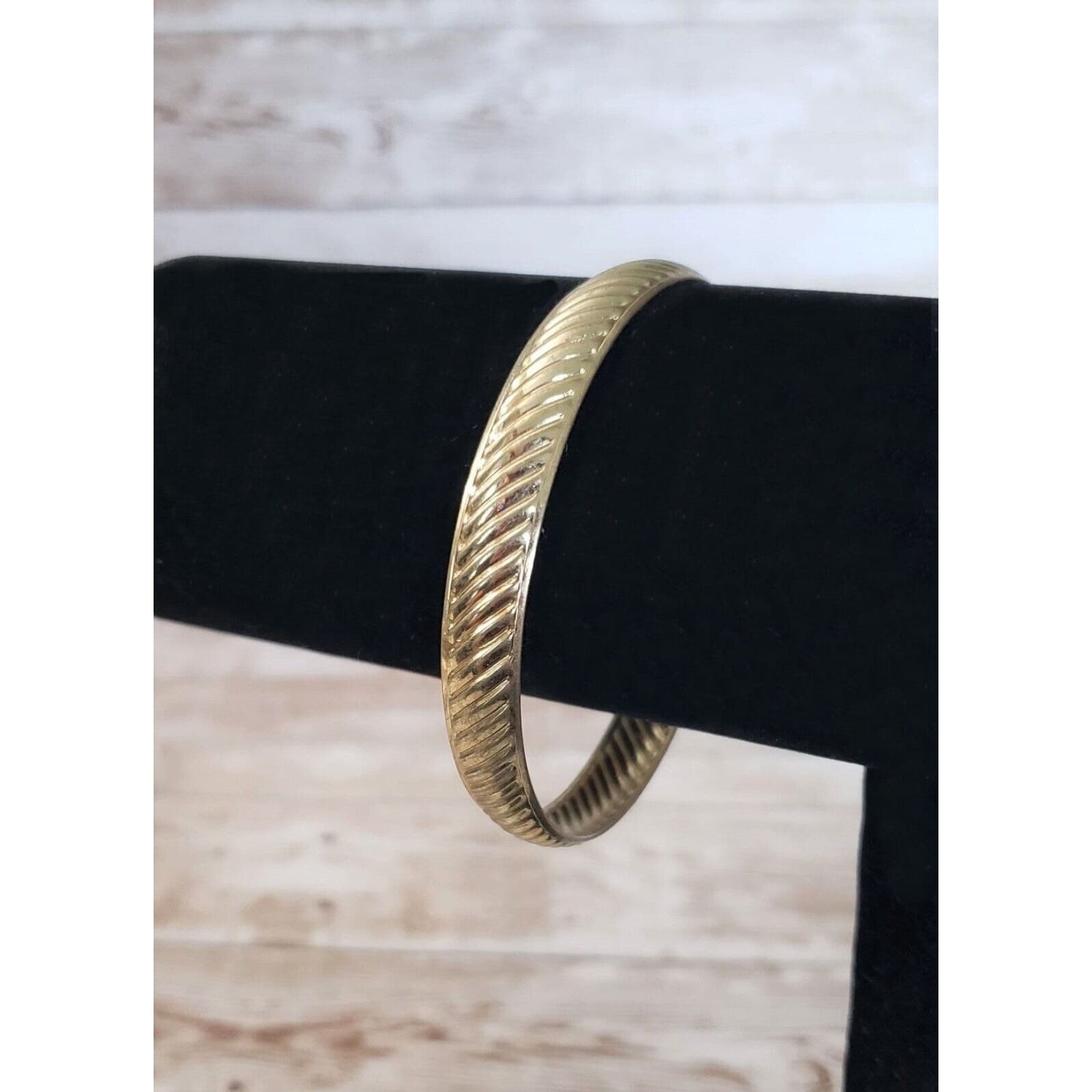 Vintage Bracelet / Bangle - Gold Tone Diagonal Line Design Bangle
