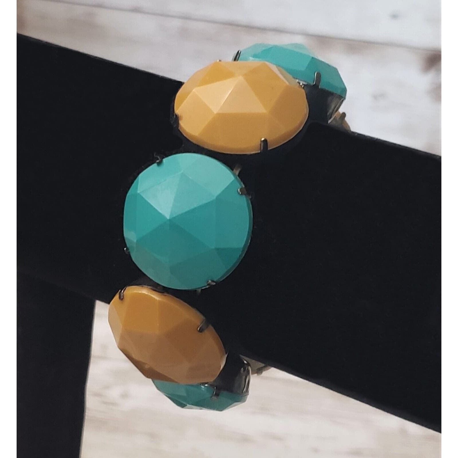 Vintage Stretch Bracelet / Bangle Chunky Teal & Orange