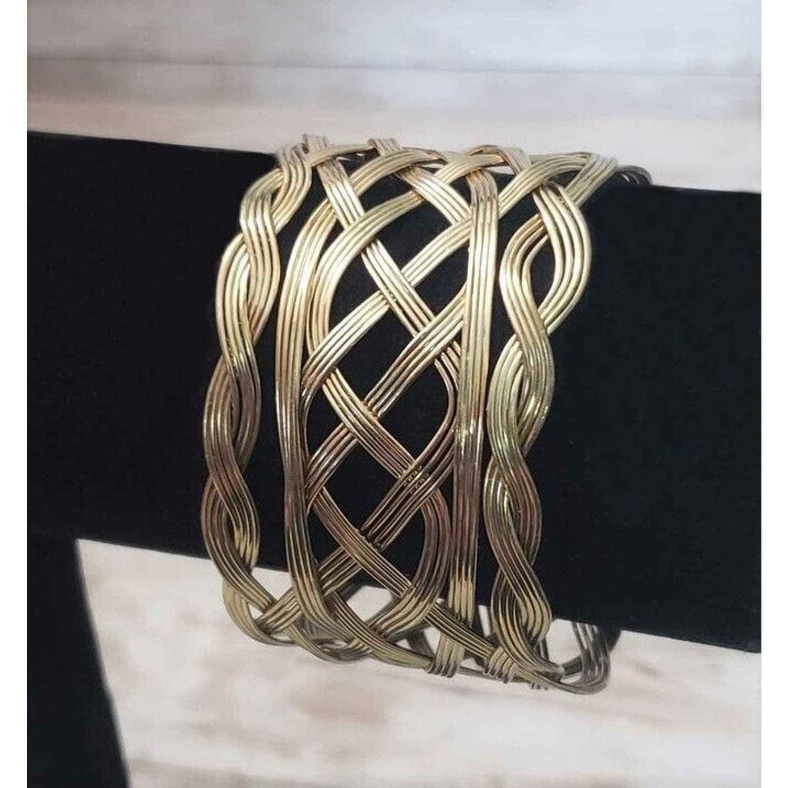Vintage Cuff Bracelet Gold Tone with Braided Design