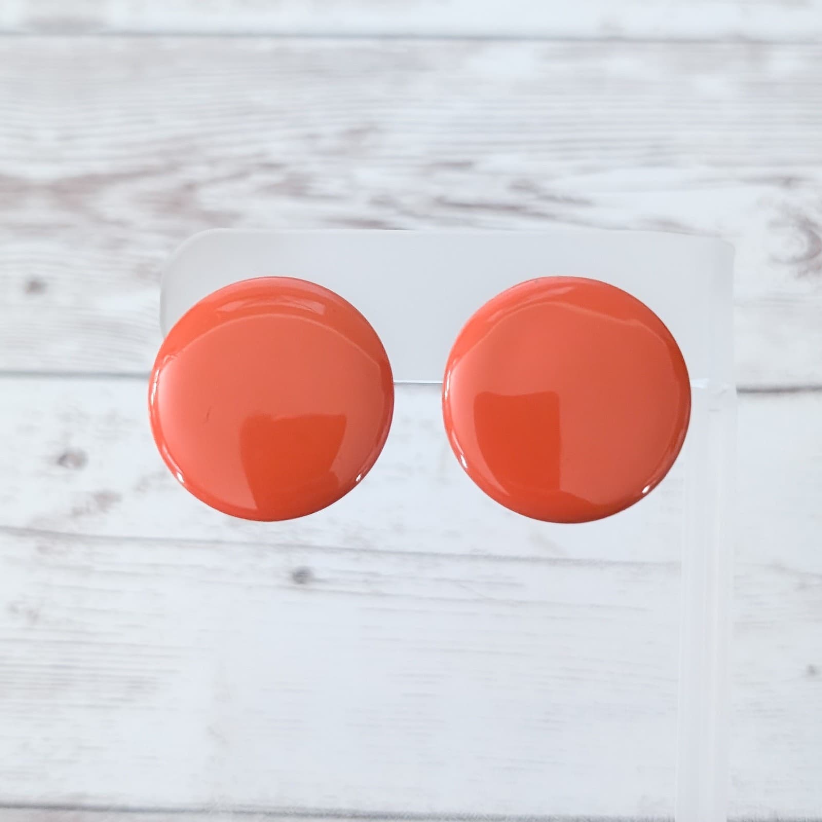 Vintage Clip On Earrings Deep Orange Retro Circle 1"