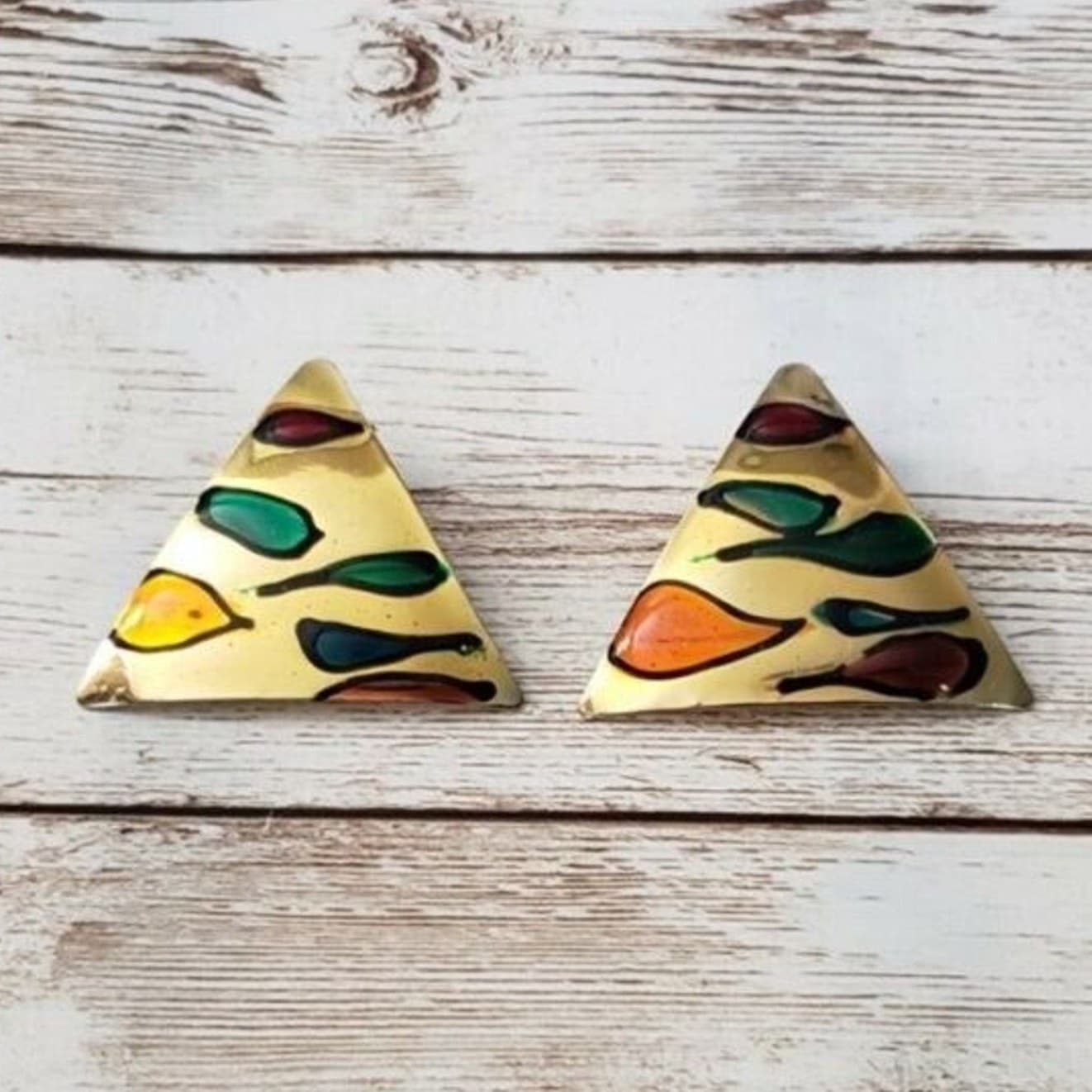 Vintage Clip On Earrings Artsy Triangle Shape
