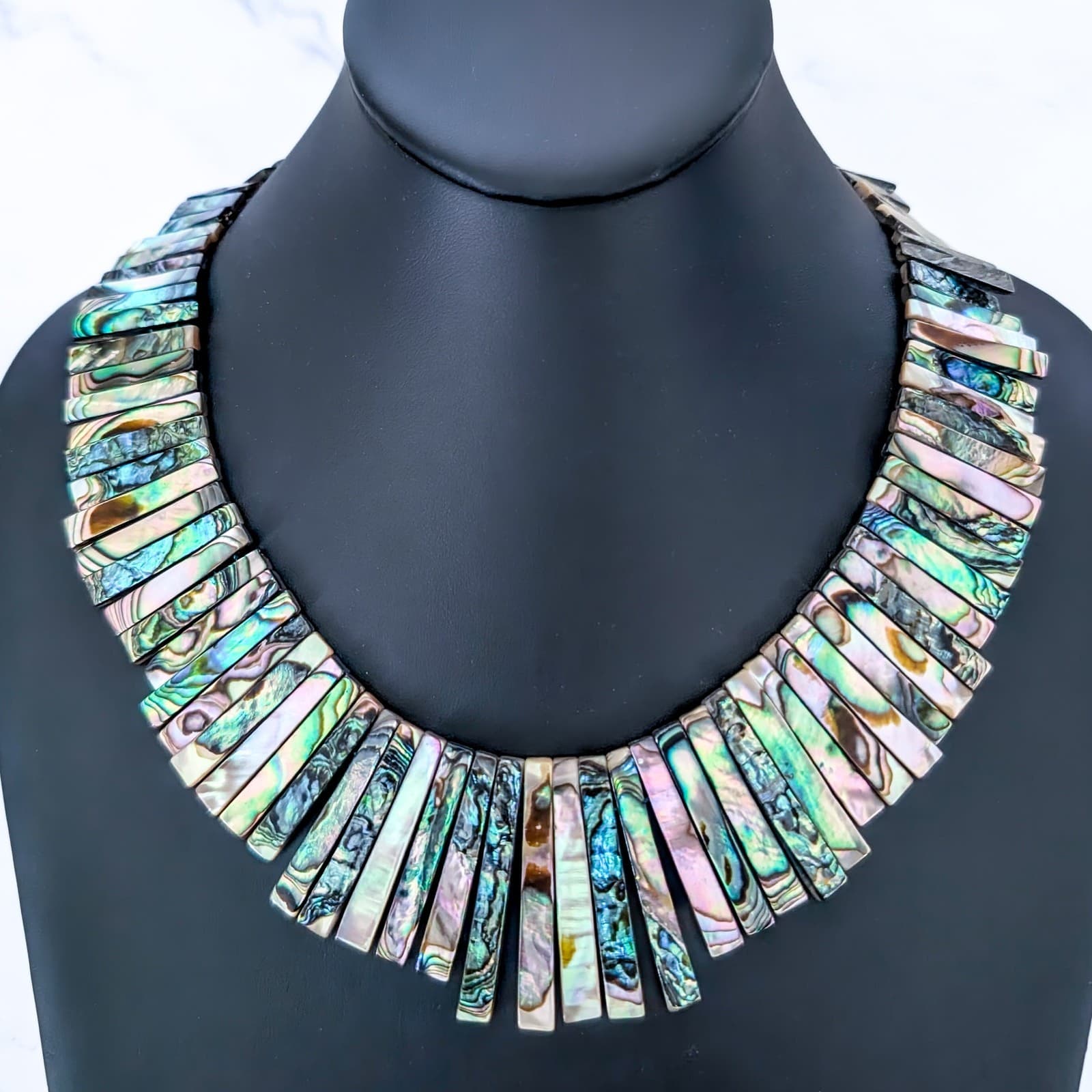 Abalone Necklace Bib Collar Necklace Reversible Statement Iridescent Handcrafted
