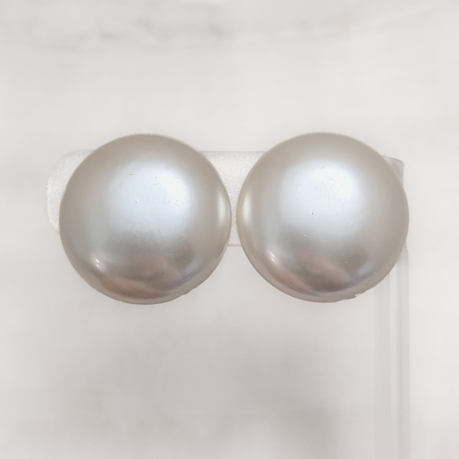 Vintage Clip On Earrings 1 & 1/8" Pearlescent Slight Domed Circle Statement Glam