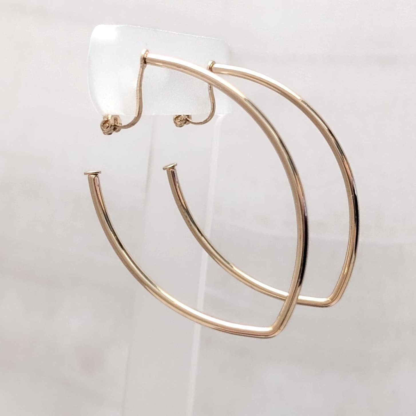 Gold Tone Very Large Unusual Hoop Clip On Earrings - 2 & 1/8" - Lightweight