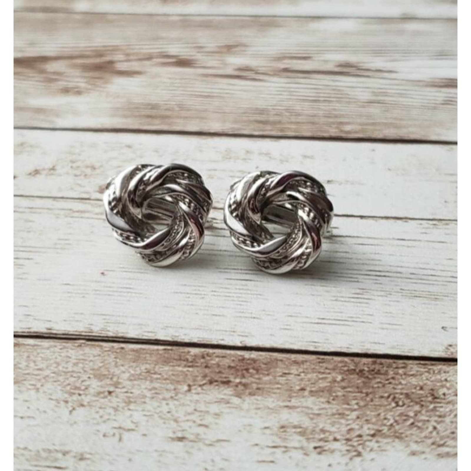 Vintage Napier Clip On Earrings - Silver Tone Twist