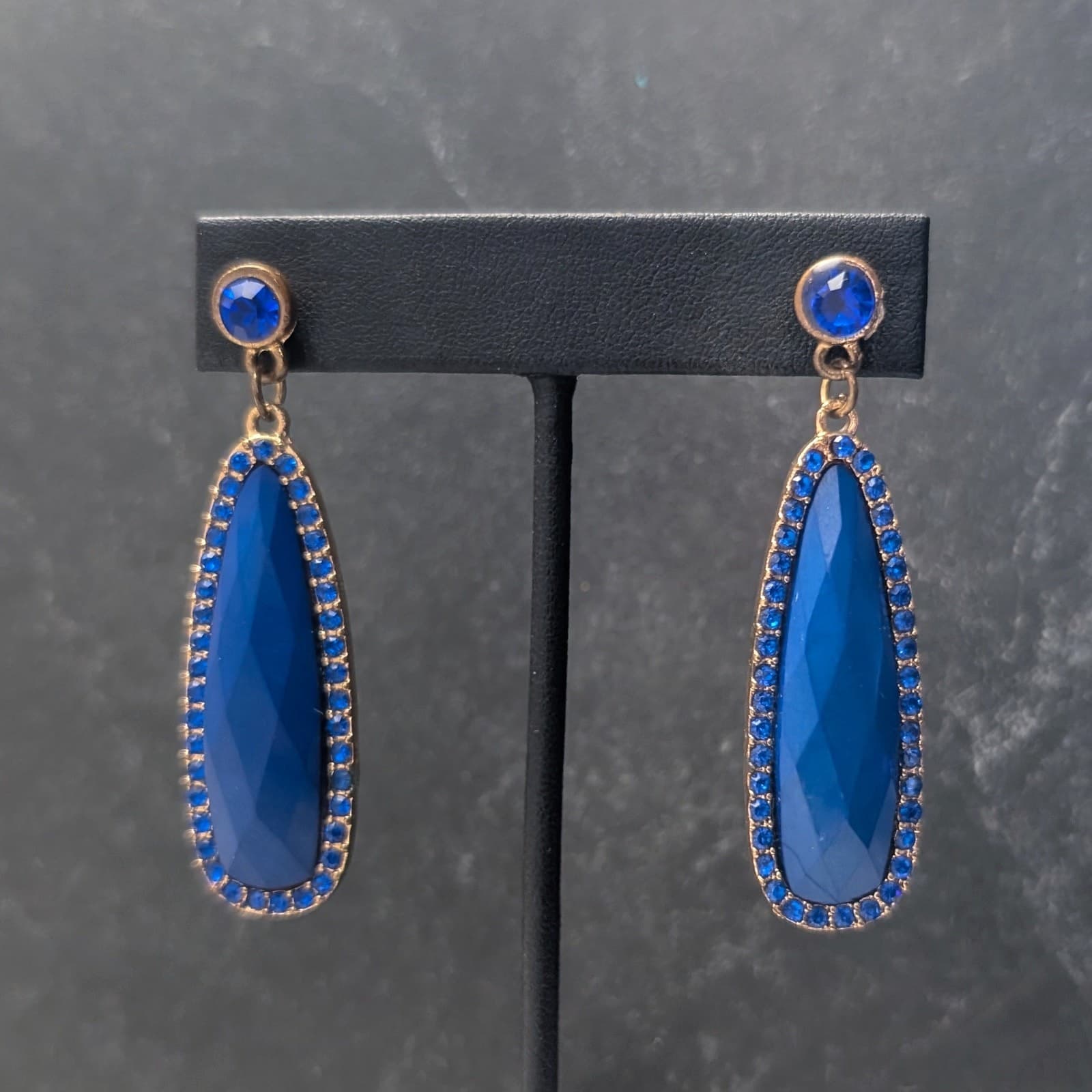 Large Stylish Blue Stud Earrings - Long Drop Dangle 2.25"