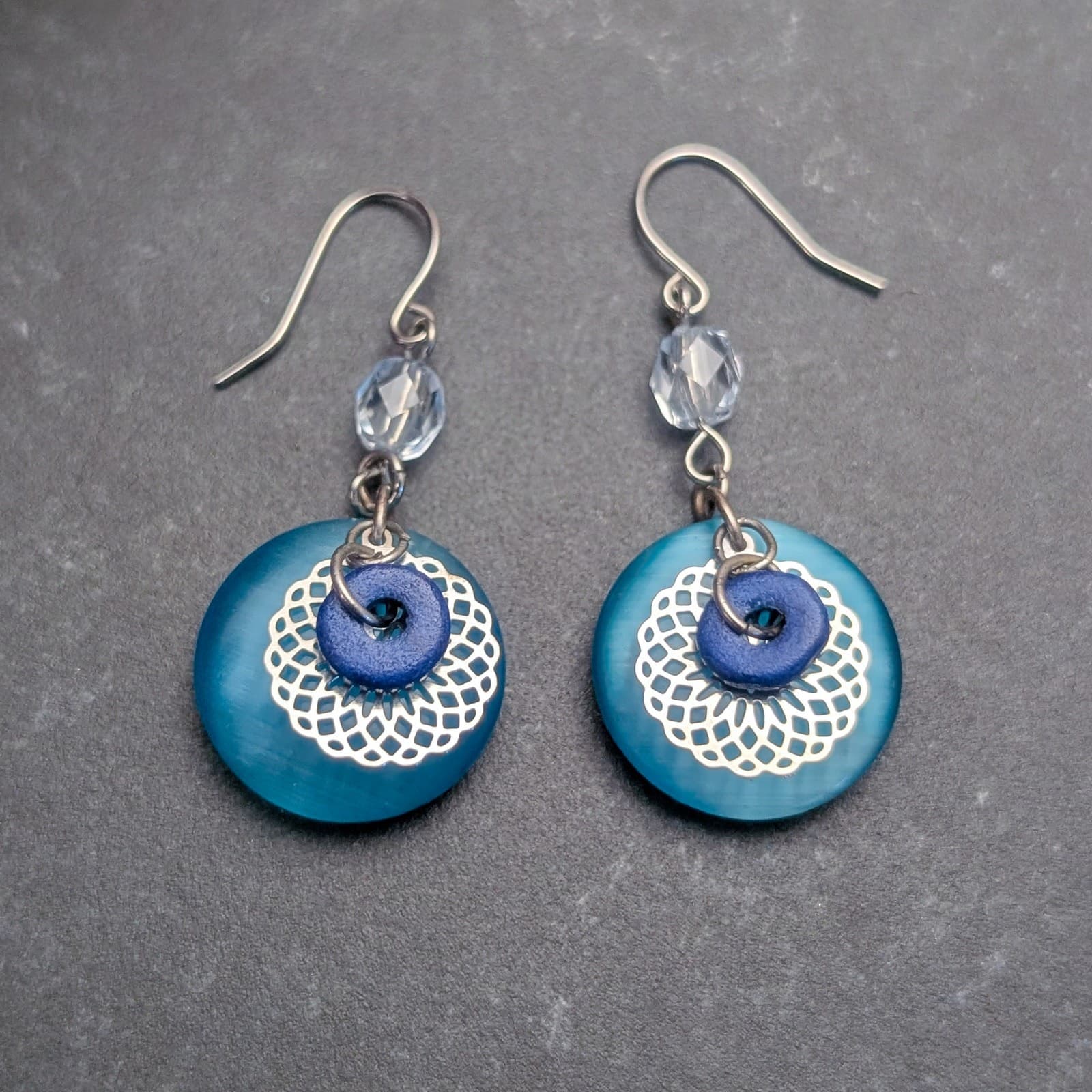 Stylish Blue and Silver Tones Drop Dangle Earrings