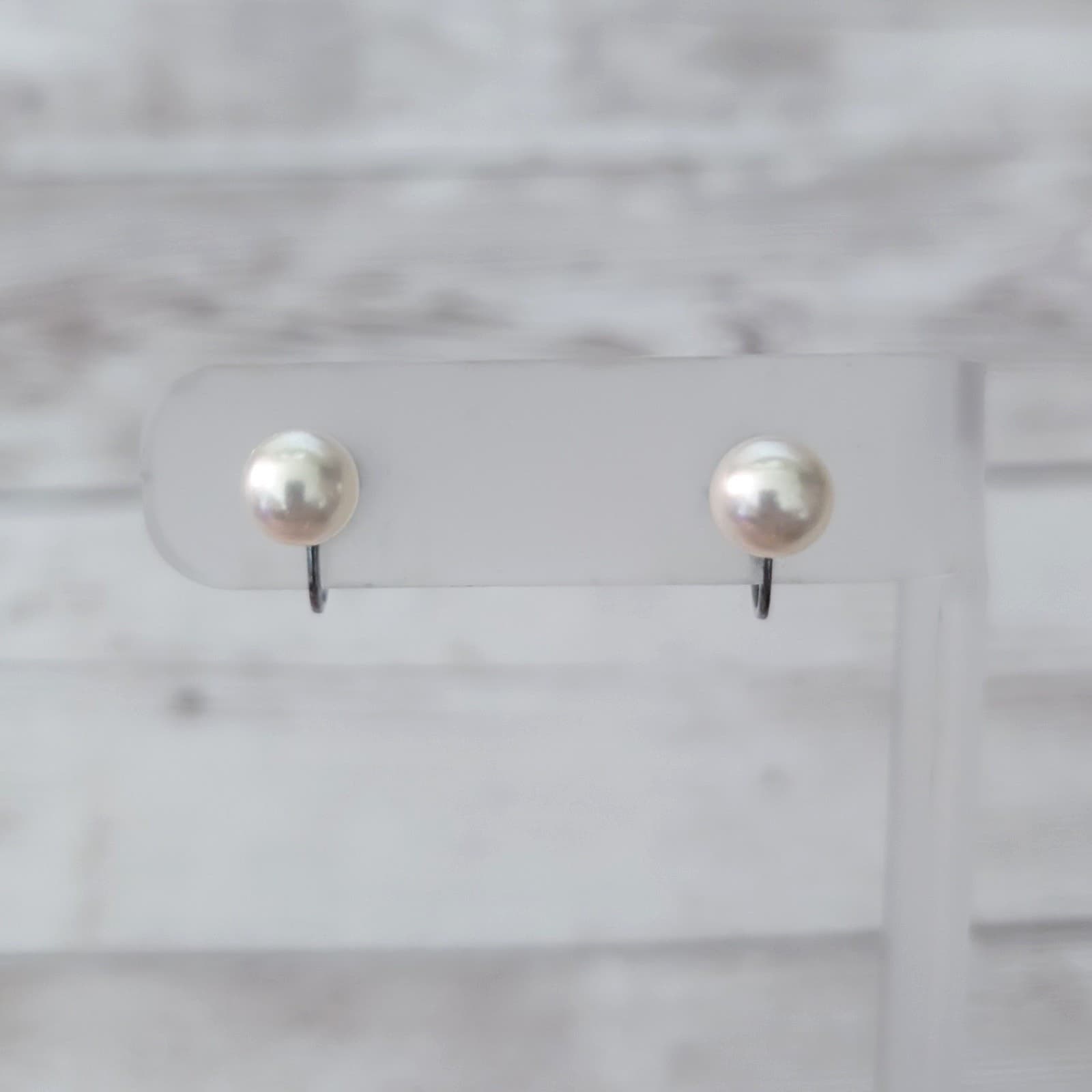 Vintage Marvella Screw On Earrings Dainty & Small Faux Pearl Stamped "STER."