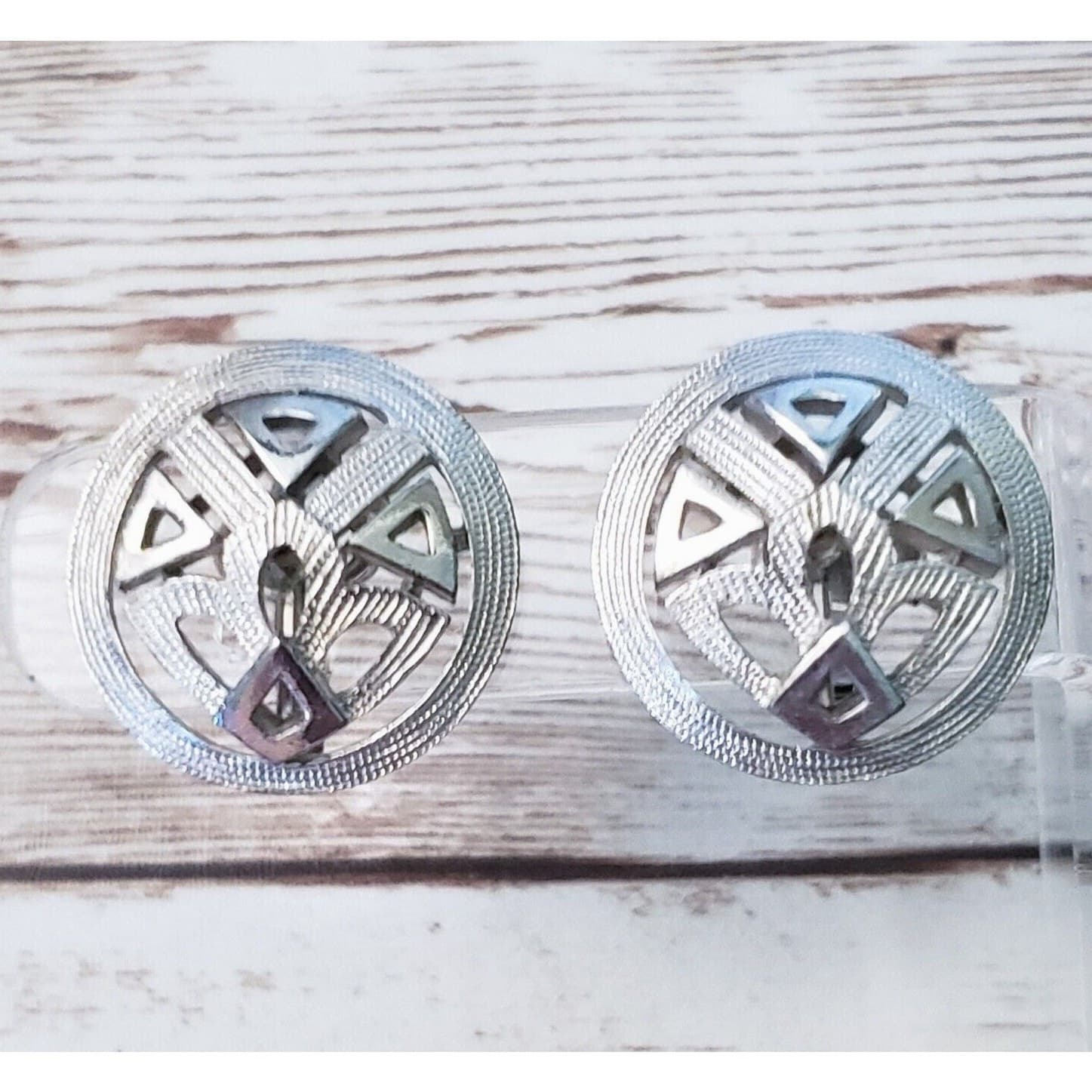 Vintage Trifari Clip On Earrings - Fancy Silver Tone Circle - Just Over 7/8"