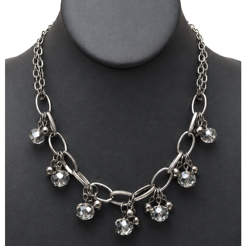 Dark Silver Tone Chain Design with Charm Beads Statement Necklace