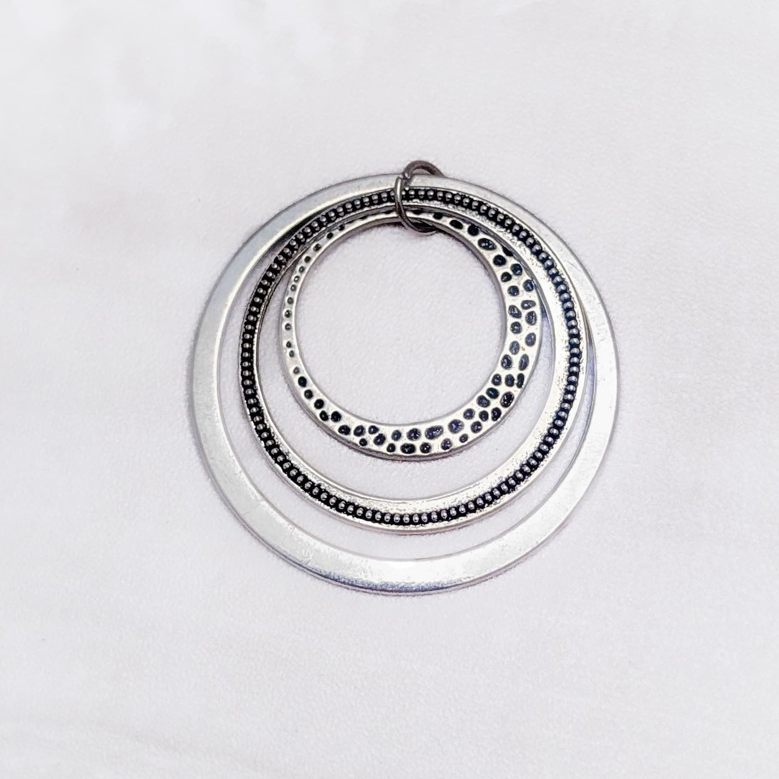 Vintage Pendant Large Silver Tone Circle with Black Details - No Chain Included