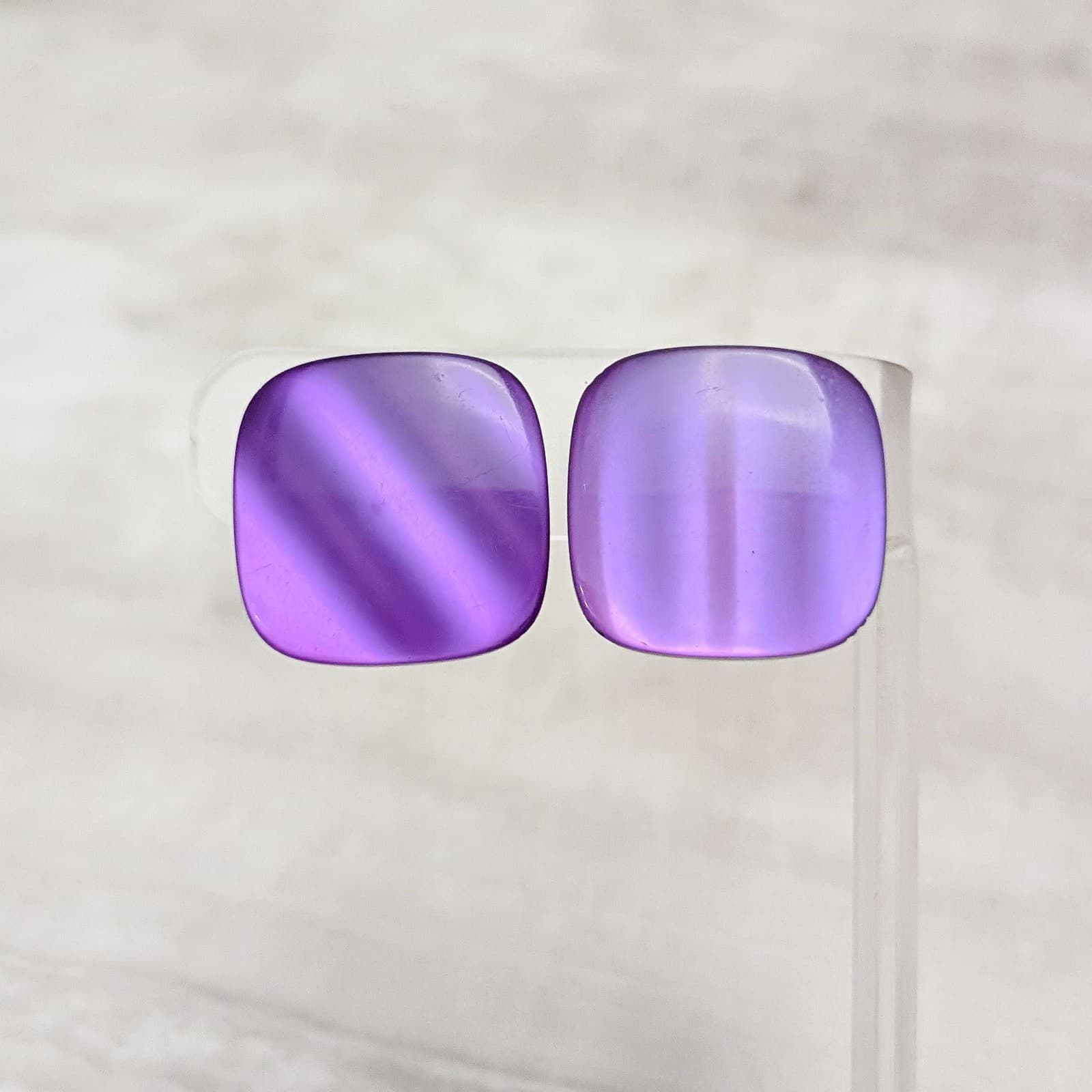 Vintage Clip On Earrings Rounded Square Purple Retro Statement