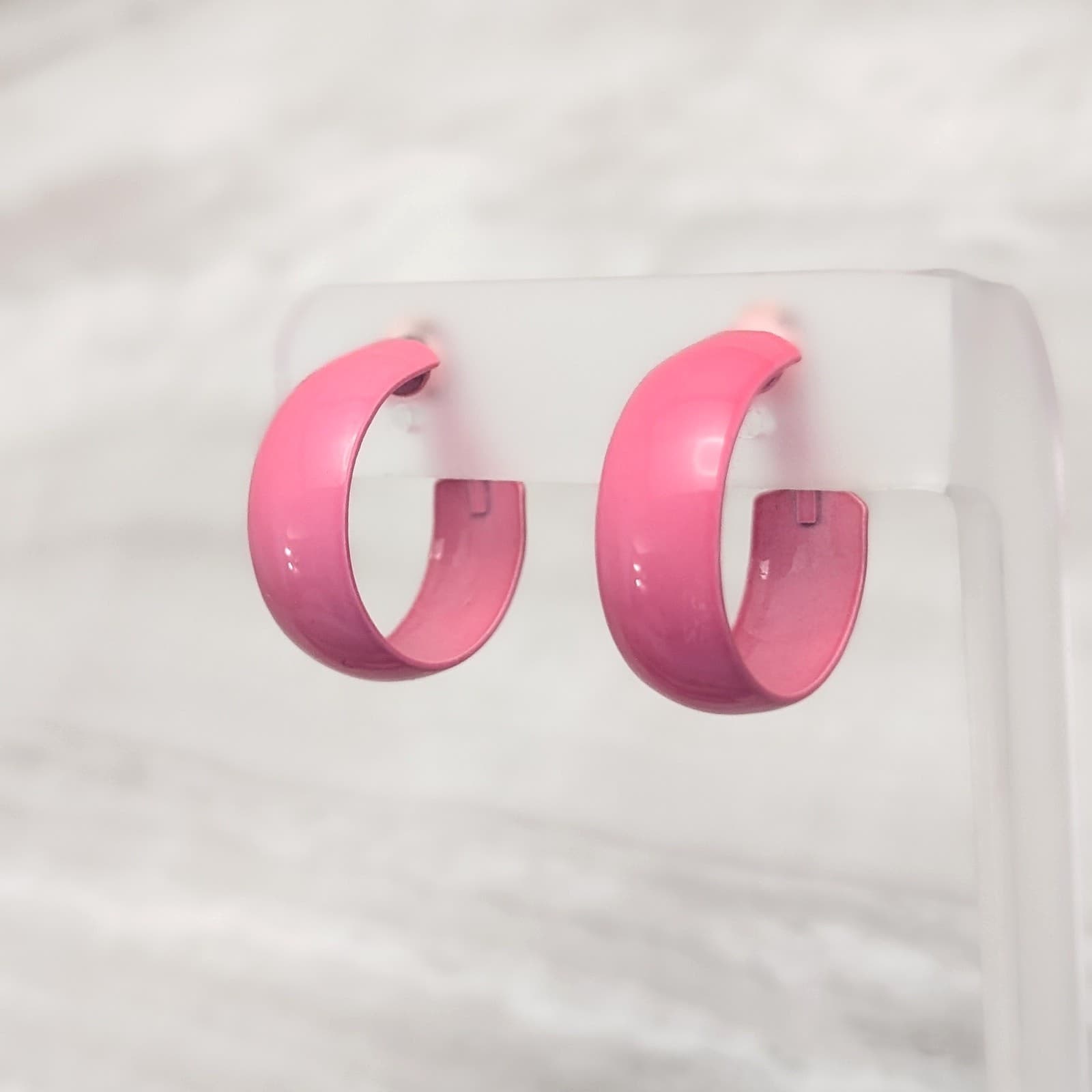 Vintage Clip On Earrings Large Retro Pink Hoops - A Bit Over 1"