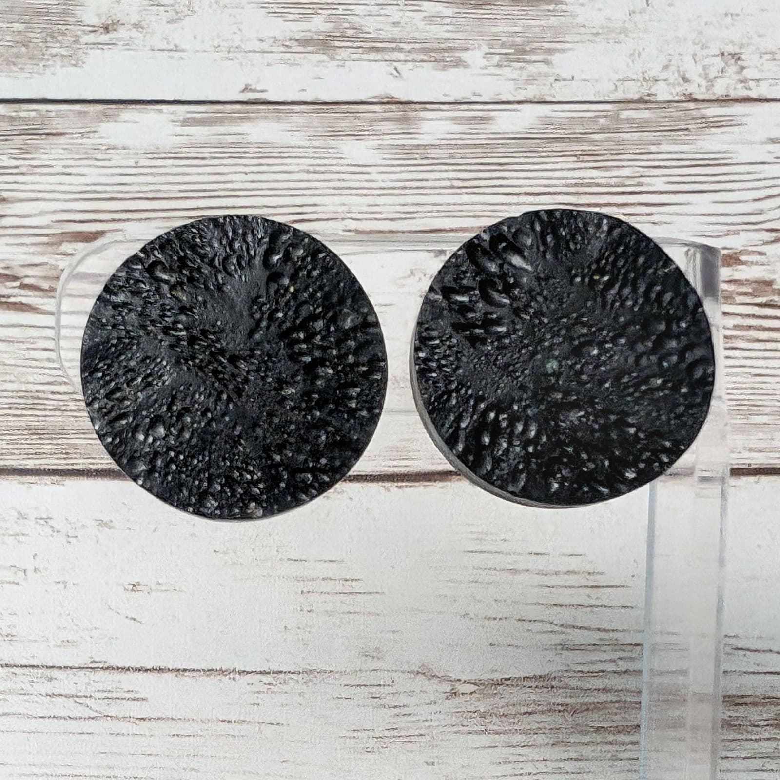 Vintage Clip On Earrings - Unusual Statement Design Black 1" Lava Rock Like