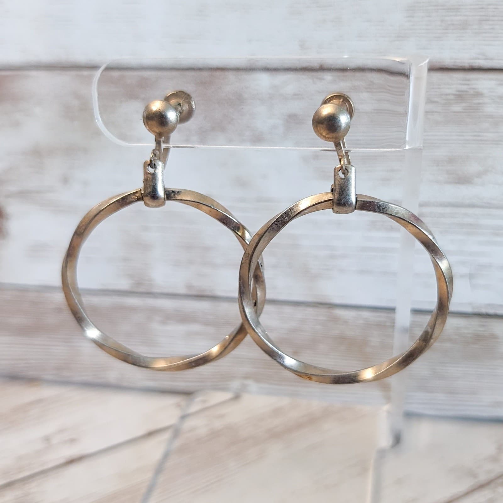 Vintage Screw On Earrings Twisted Circle Large Dangle