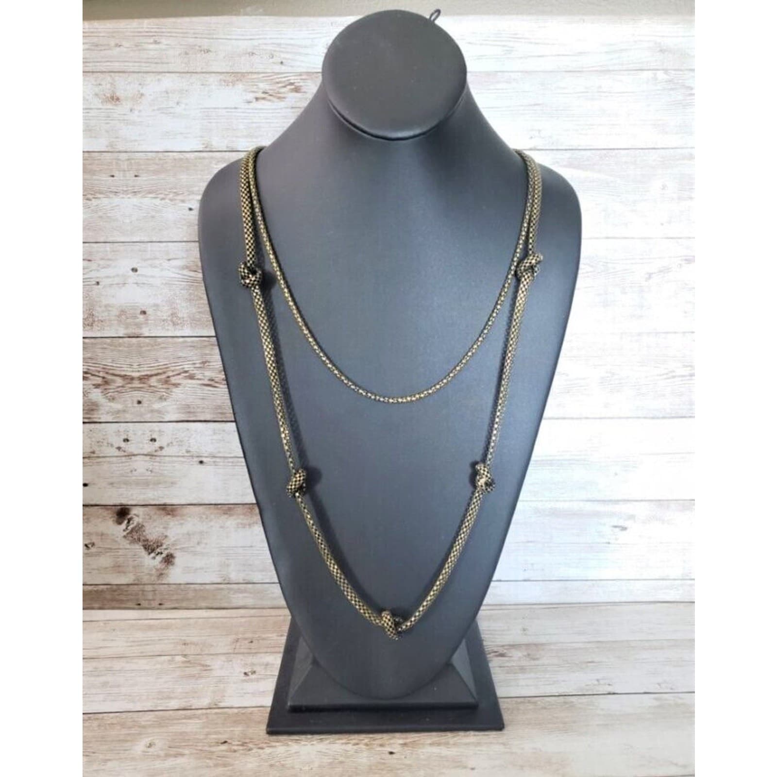 Vintage Necklace Two Chain with Knot Design Long Necklace 36.5"
