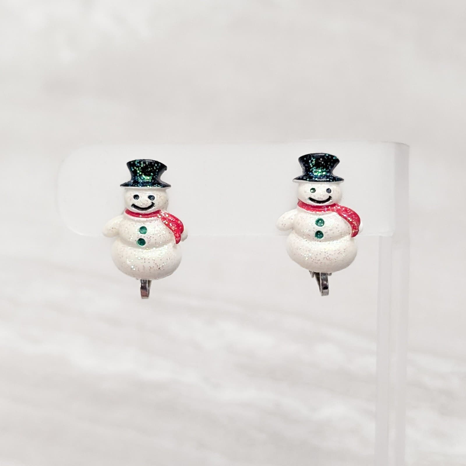 Vintage Clip On Earrings - Snowman Earrings - Winter Christmas Snow Theme