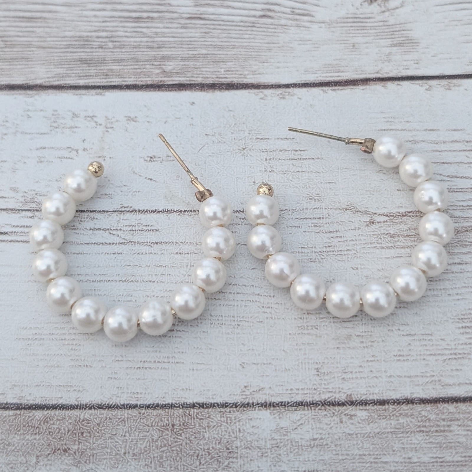 Vintage Earrings for Pierced Ears Faux Pearl Hoop Like Large Statement