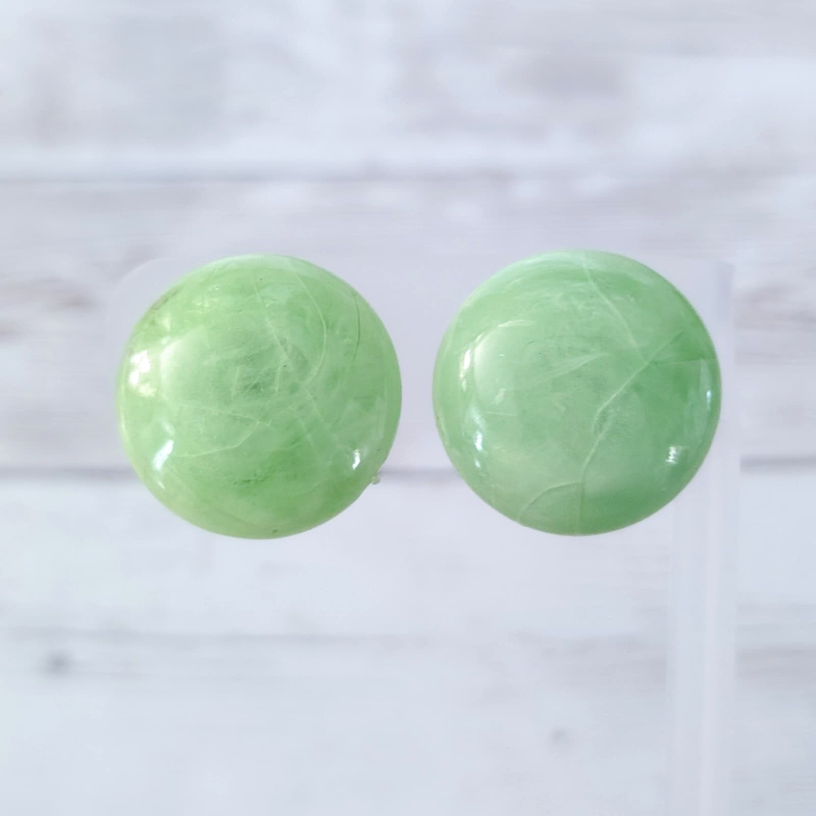 Vintage Clip On Earrings 1" Bright Green - Slightly Swirly - Retro Statement