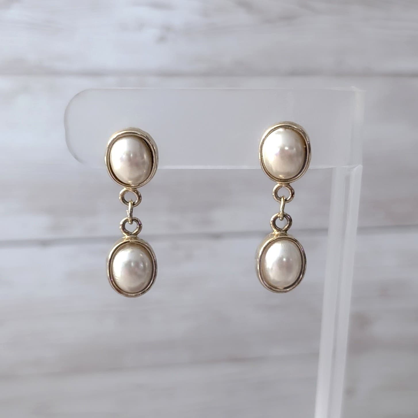 Vintage Stud Earrings - Gold Tone Faux Pearl Dangle
