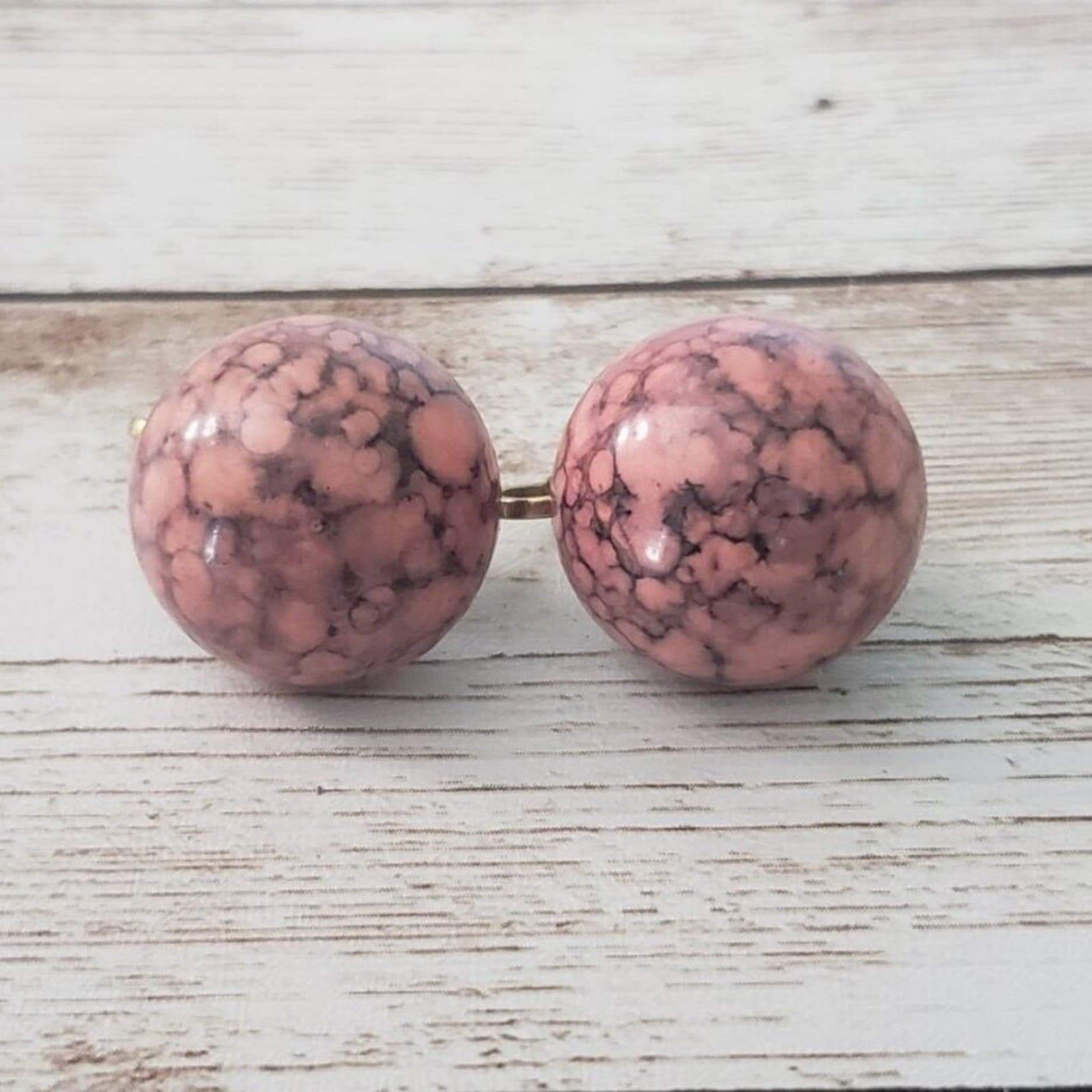 Vintage Clip On Earrings Marbled Effect Pink 0.75"