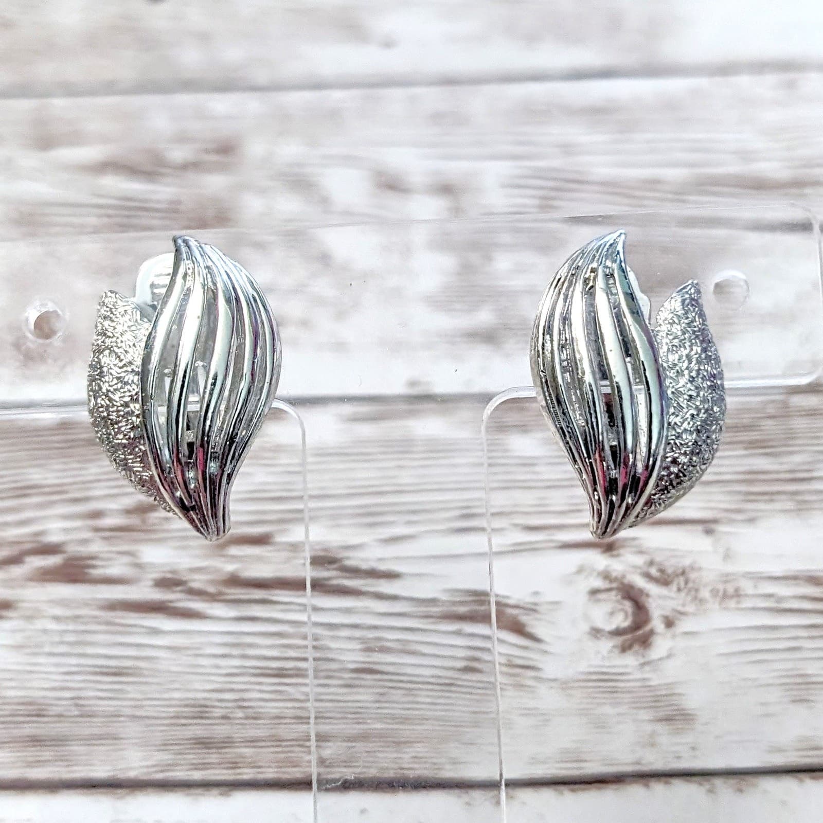 Vintage Clip On Earrings - Statement Silver Tone Stylish 1.25"