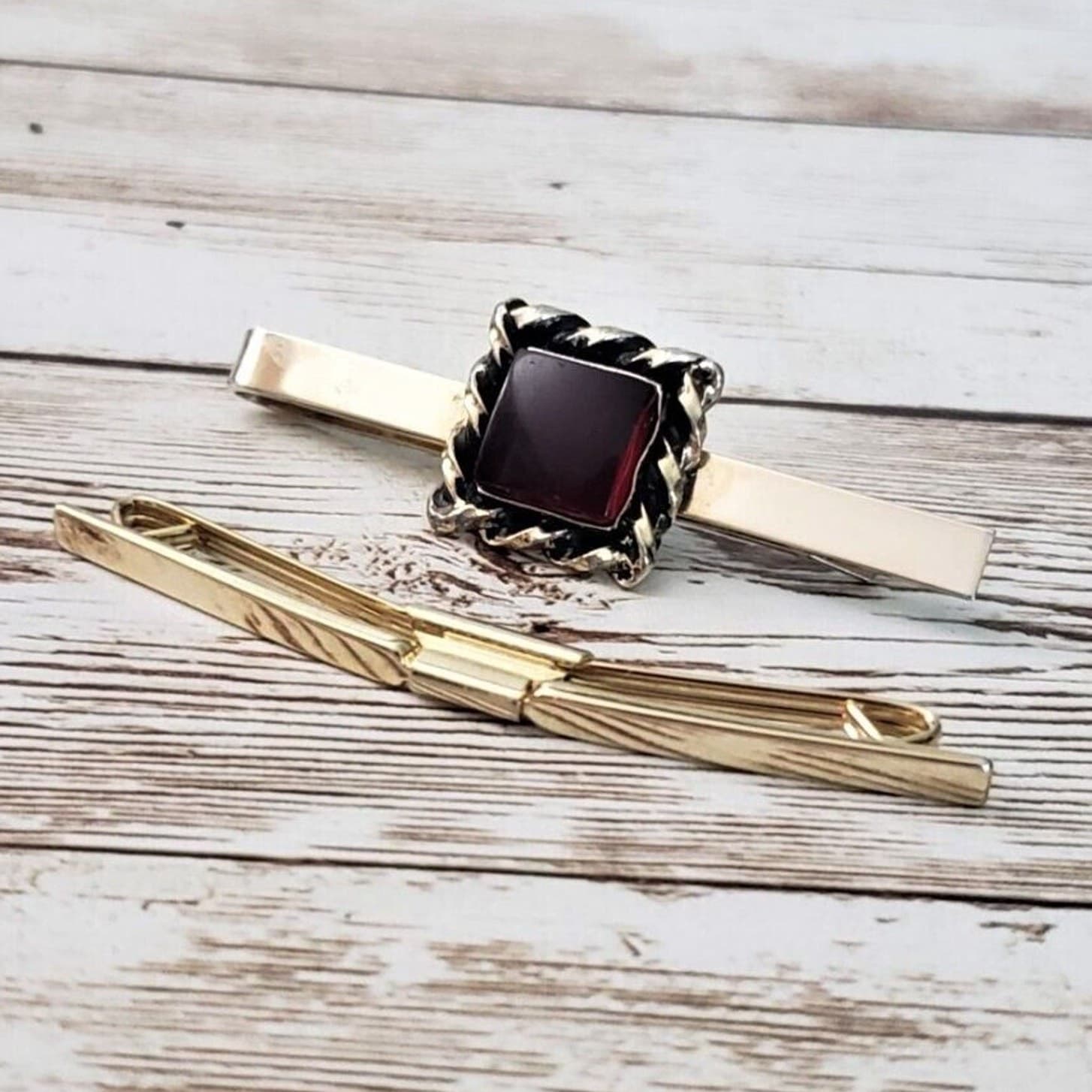 Set of Two Vintage Scarf Clips - Gold Tone