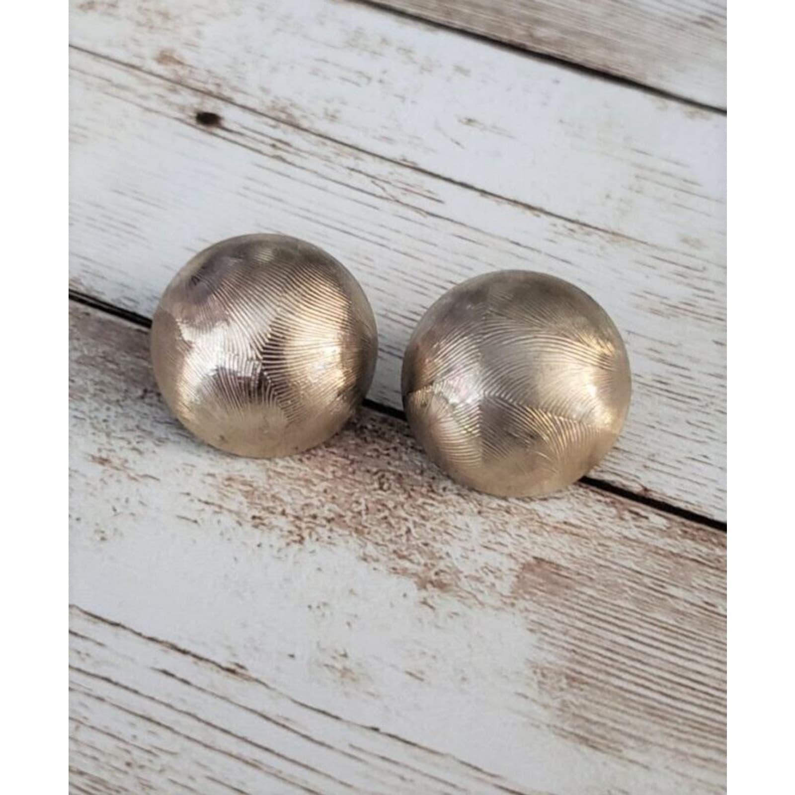 Vintage Clip On Earrings - Gold Tone Patterned Domed Circle Statement