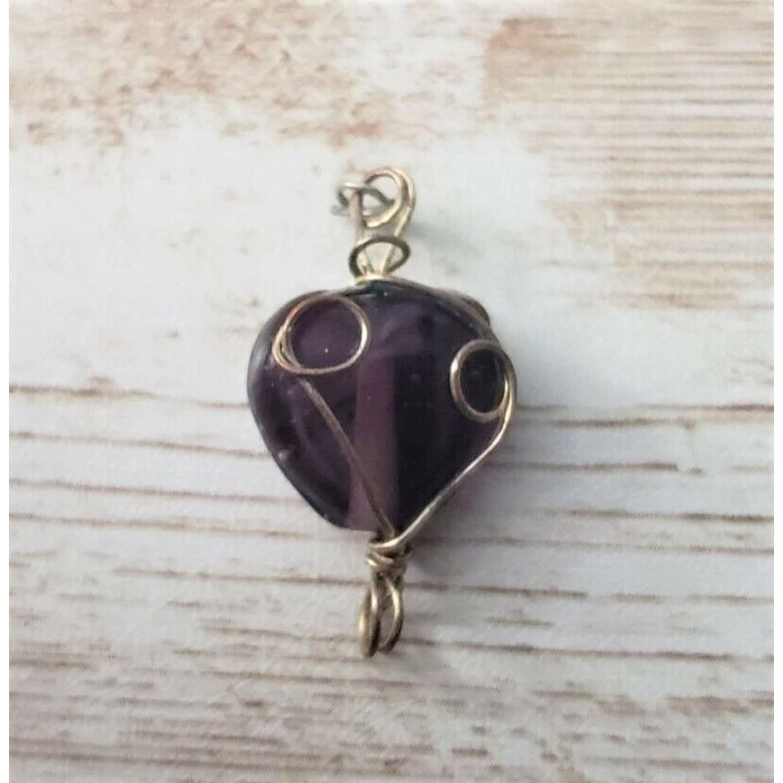 Vintage Pendant Purple With Wire Wrap - No Chain Included