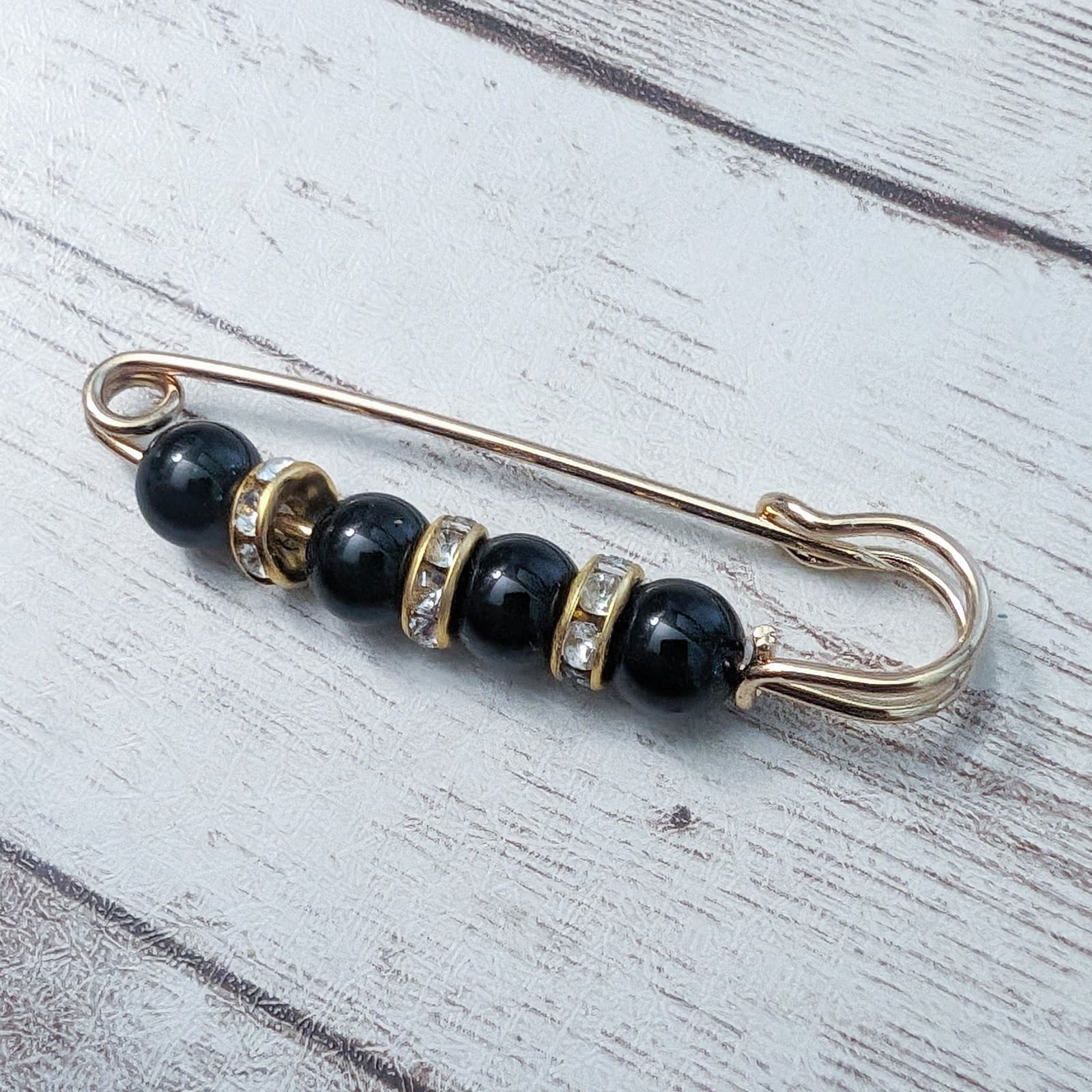 Vintage Scarf Clip Black with Clear Gems