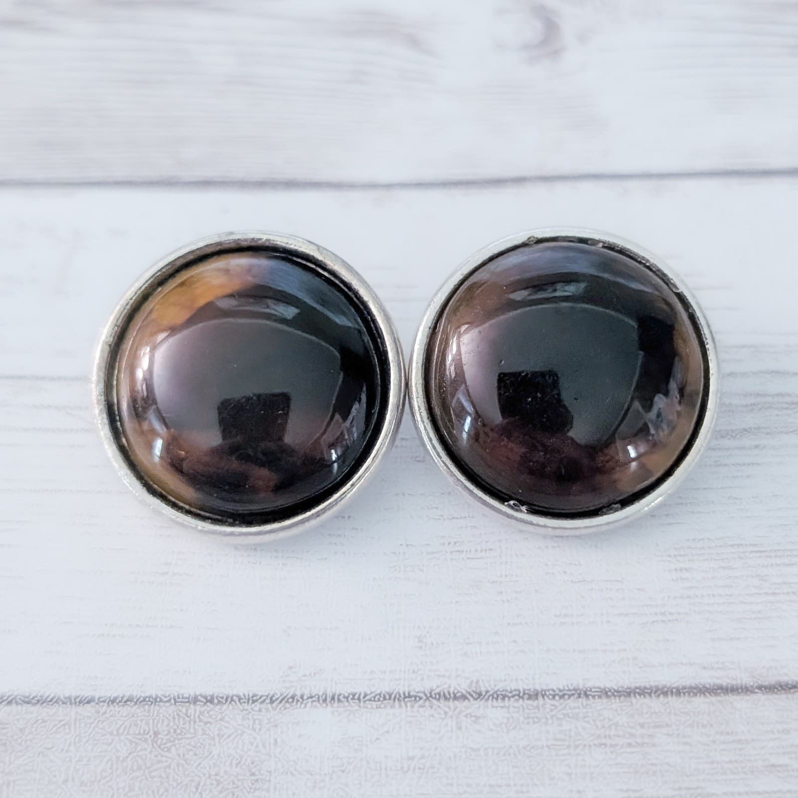 Vintage Clip On Earrings Large Brown Tones 1 & 1/8" Stunning Statement Earrings