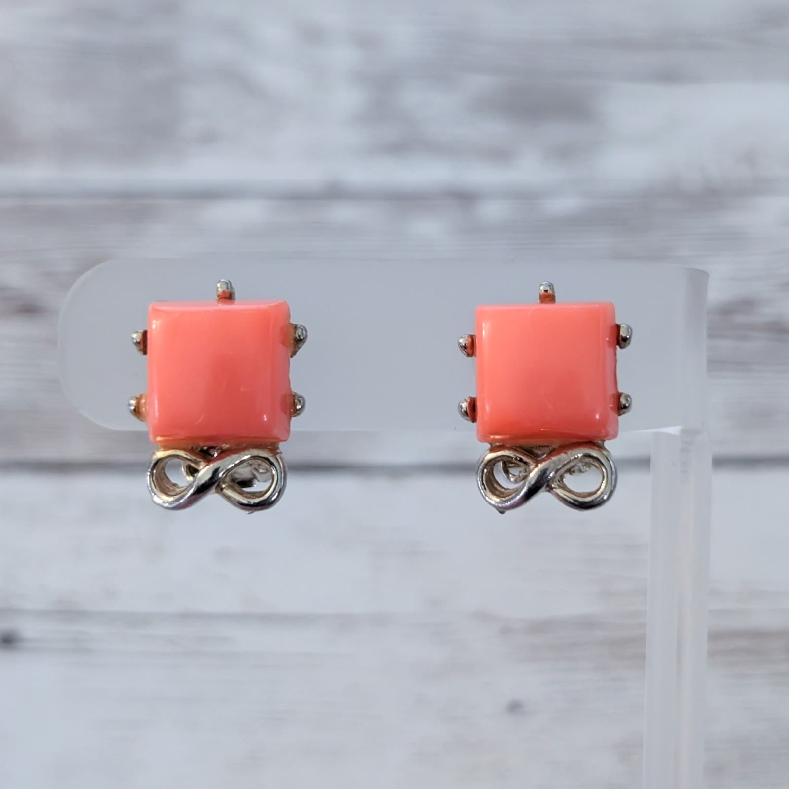 Vintage Clip On Earrings Orange with Gold Tone Retro Earrings